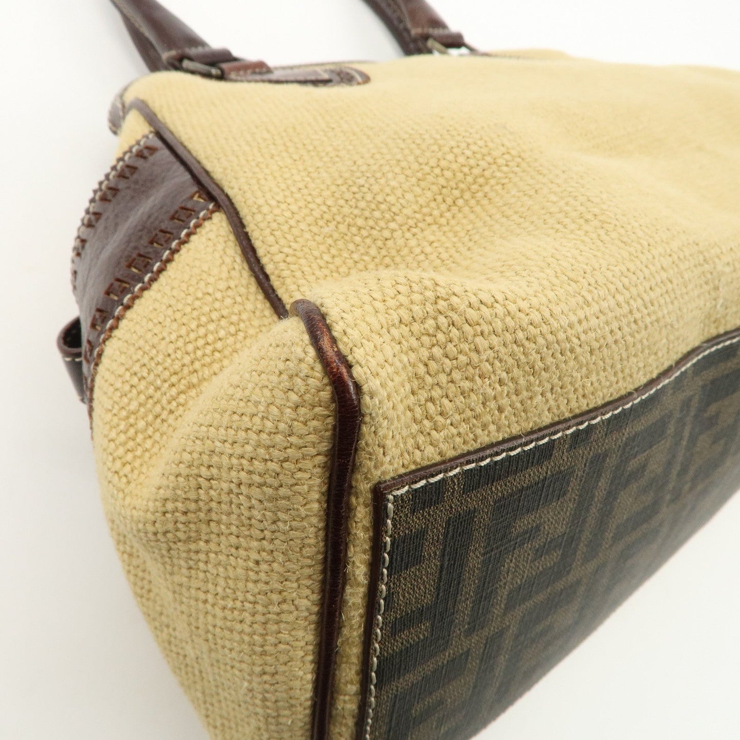 FENDI Ethnico Zucca Canvas Leather Shoulder Bag Beige Brown 8BN162  d
