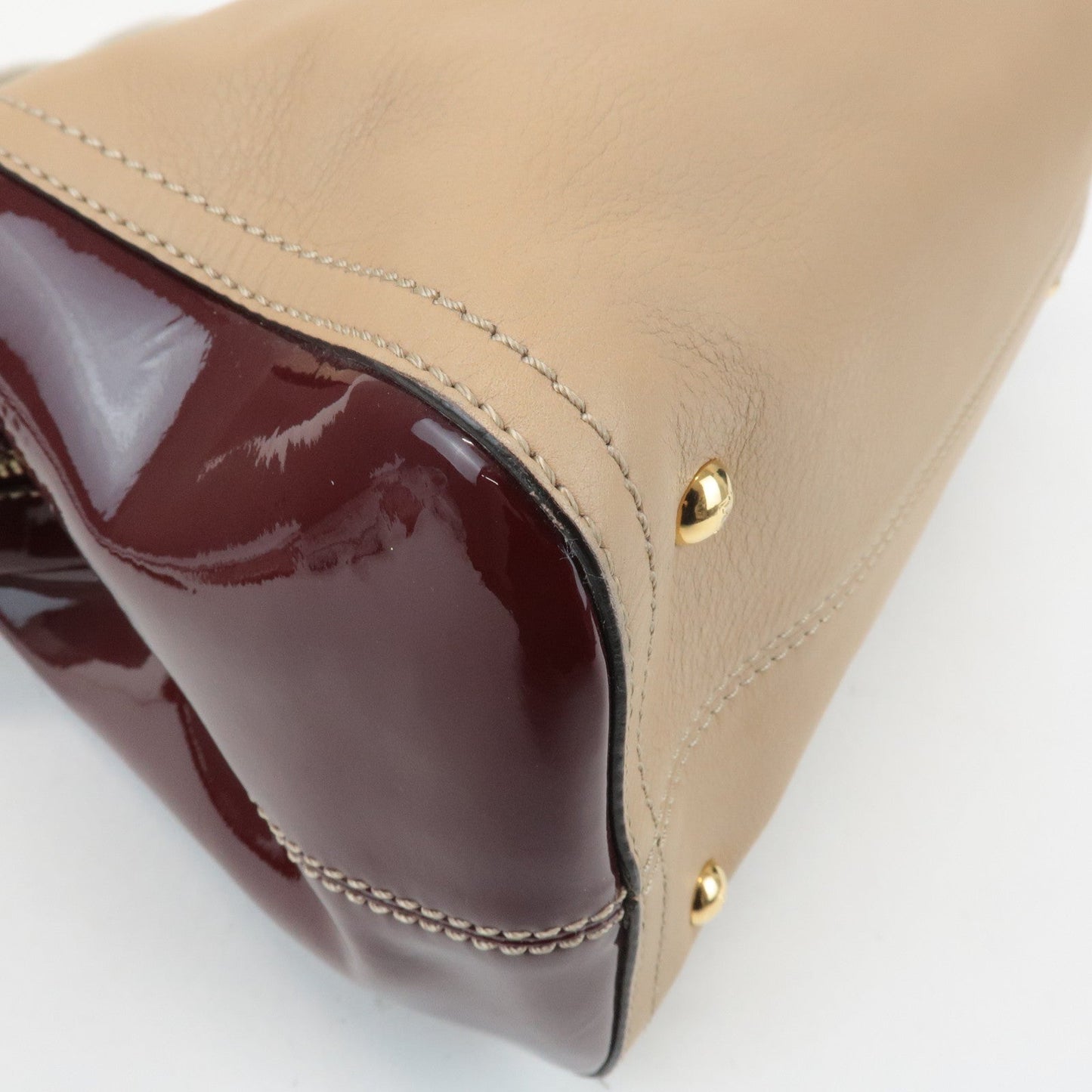 FENDI Chameleon Leather 2WAY Bag Hand Bag Beige Bordeaux 8BL114  d