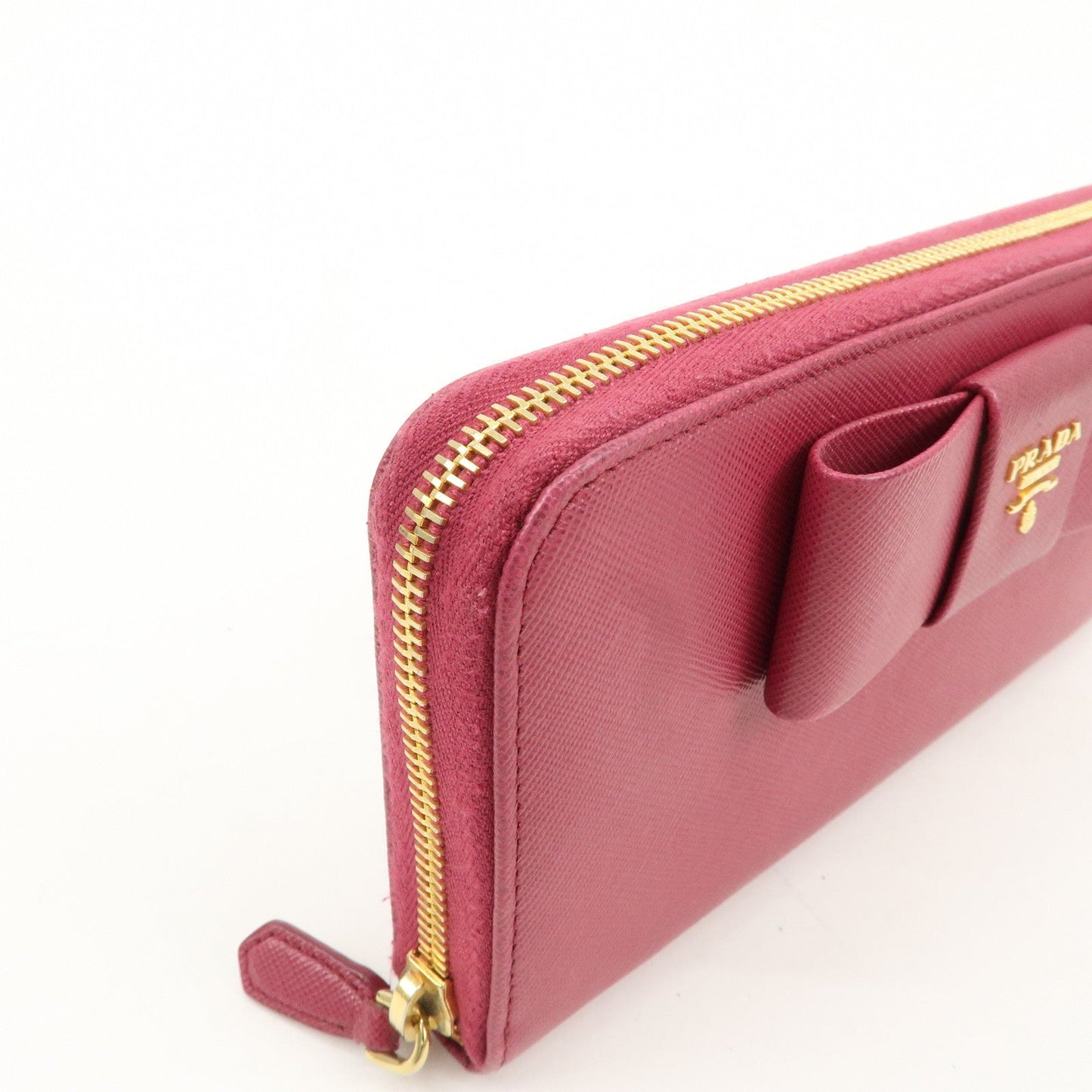 PRADA Logo Saffiano Leather Round Zipper Long Wallet Pink 1M0506  d