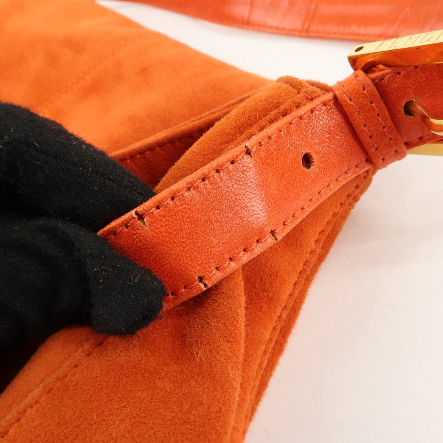 FENDI Mamma Baguette Suede Leather Shoulder Bag Orange 26325  d