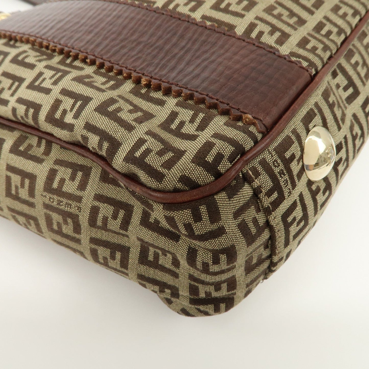 FENDI Zucchino Canvas Leather Tote Bag Khaki Brown 8BH161  d