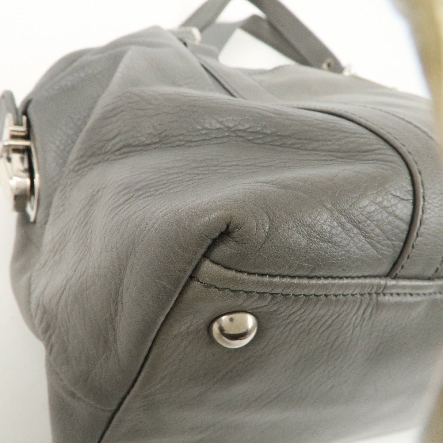 PRADA Leather Boston Bag Shoulder Bag Gray Silver Hardware  d