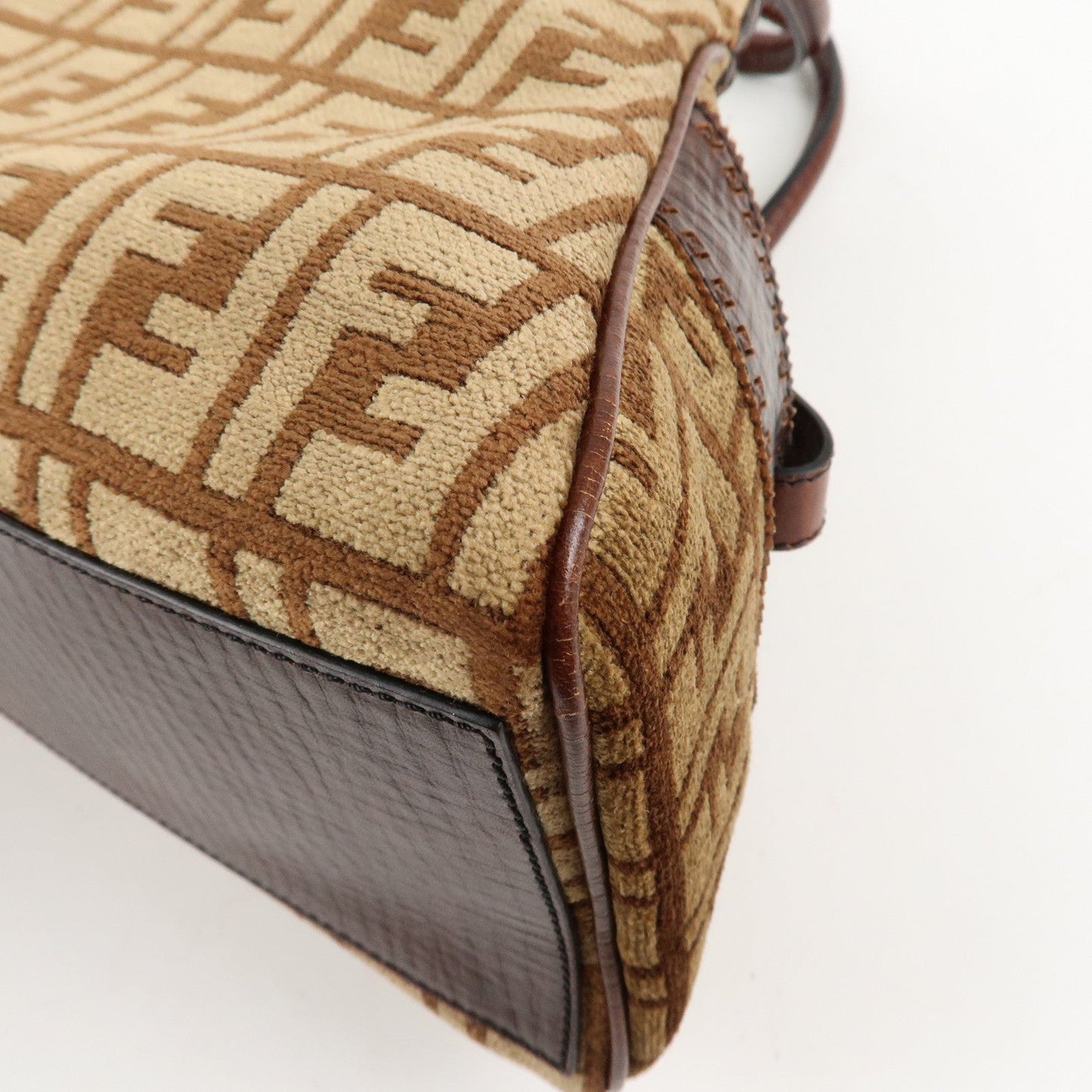 FENDI Ethnico Zucca Canvas Leather Tote Bag Brown 8BN157  d