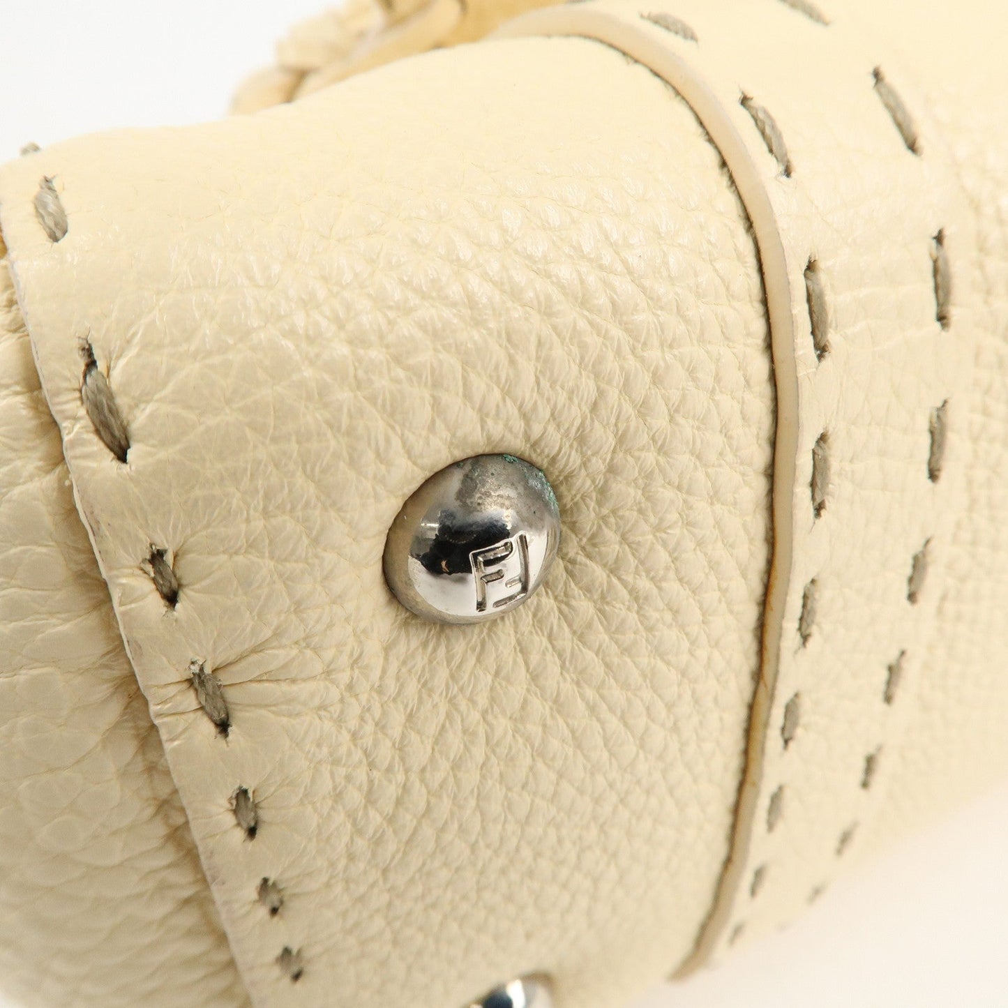 FENDI Selleria Leather Mini Linda Hand Bag Cream 8BR486  d