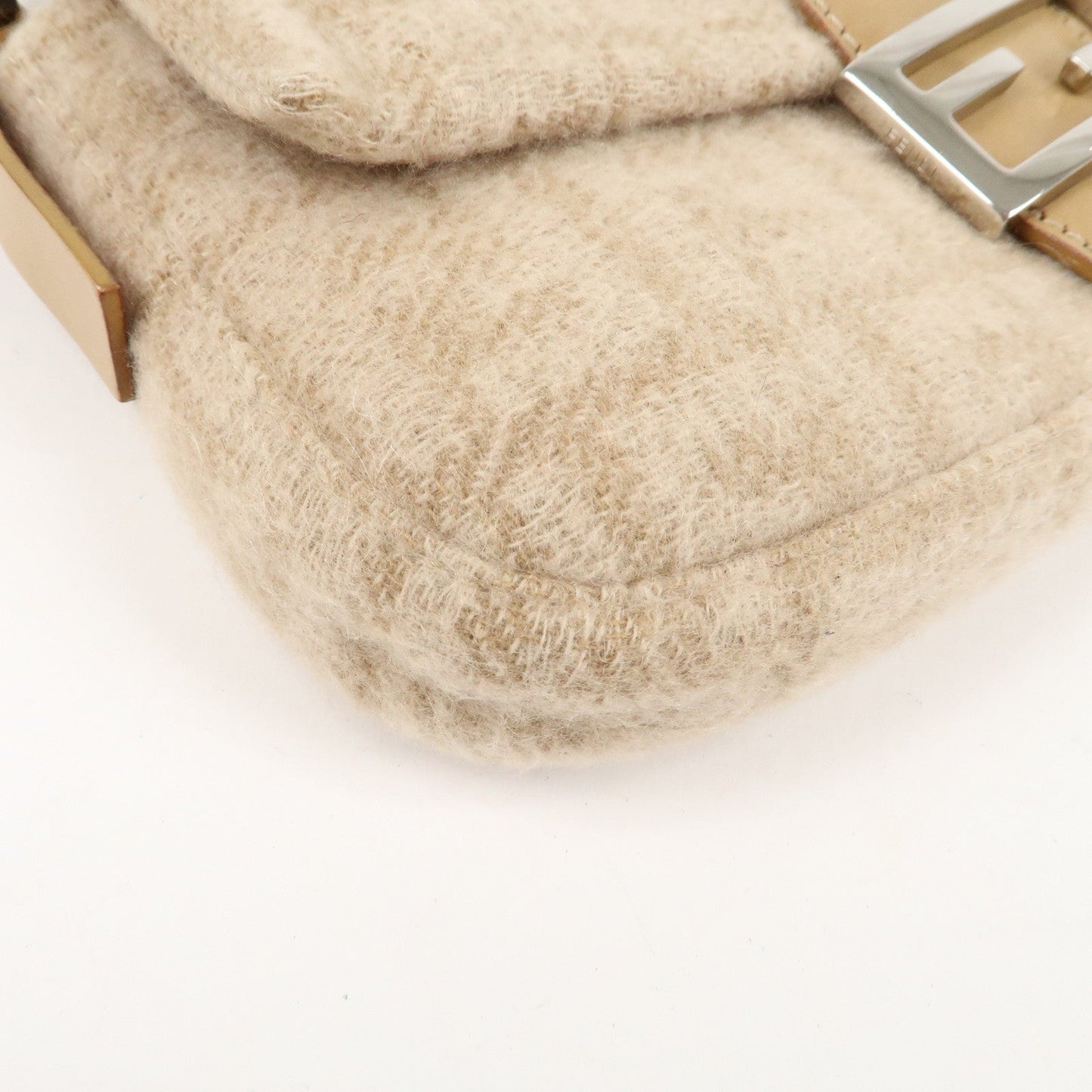 FENDI Mamma Baguette Zucca Wool Leather Shoulder Bag Beige 26424  d