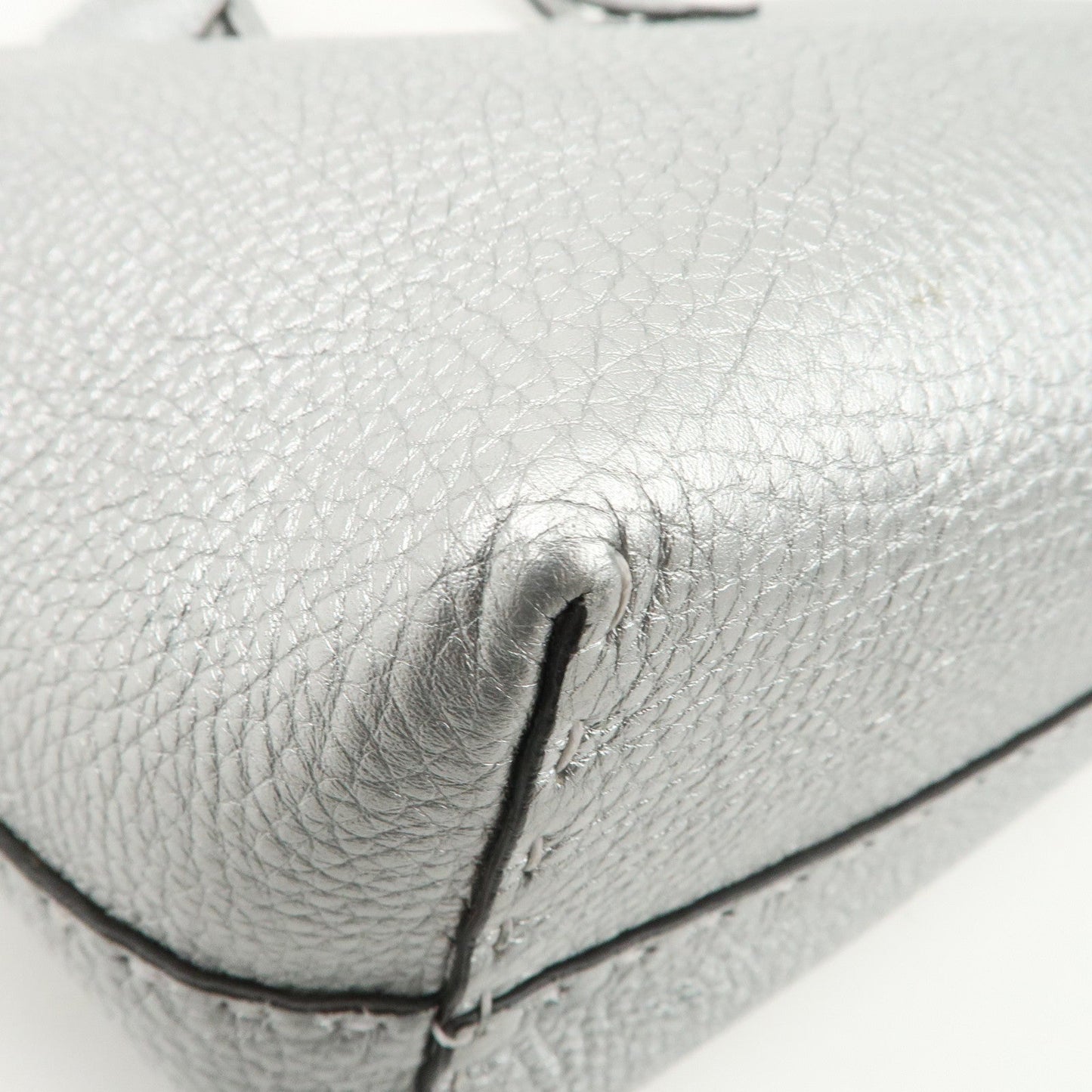 FENDI Selleria Leather Small Carla Tote Bag Silver 8BH257  d