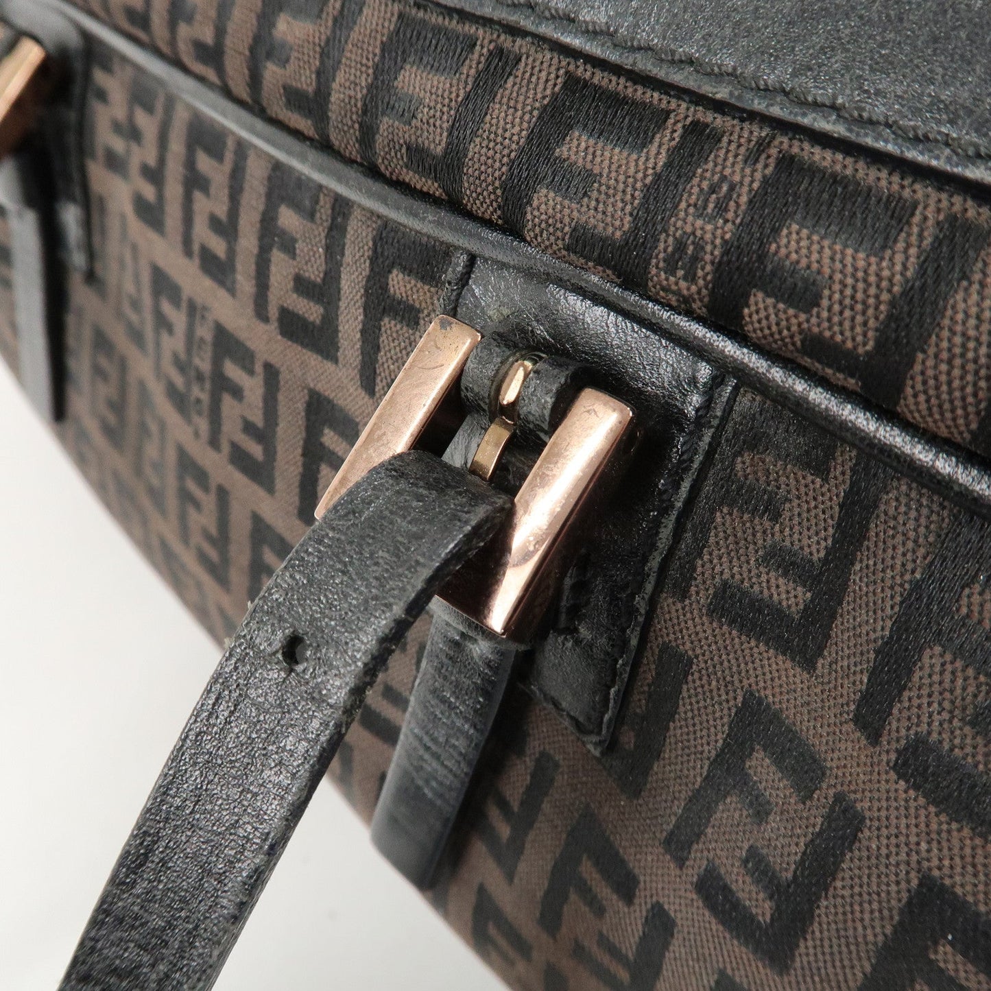 FENDI Zucchino Canvas Leather Hand Bag Brown Black 8BL006  d