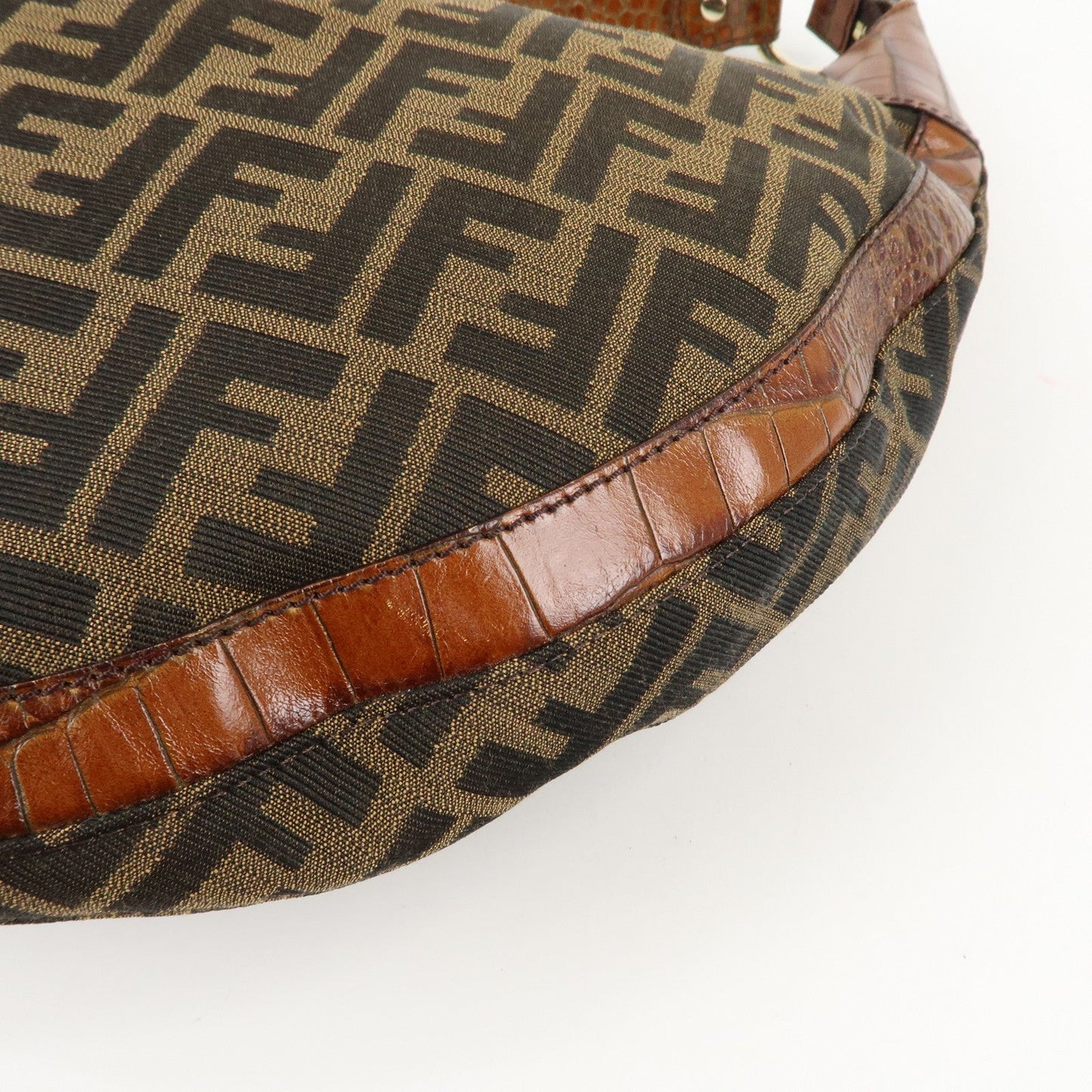 FENDI Zucca Canvas Embossed Leather Shoulder Bag Brown 8BR593  d