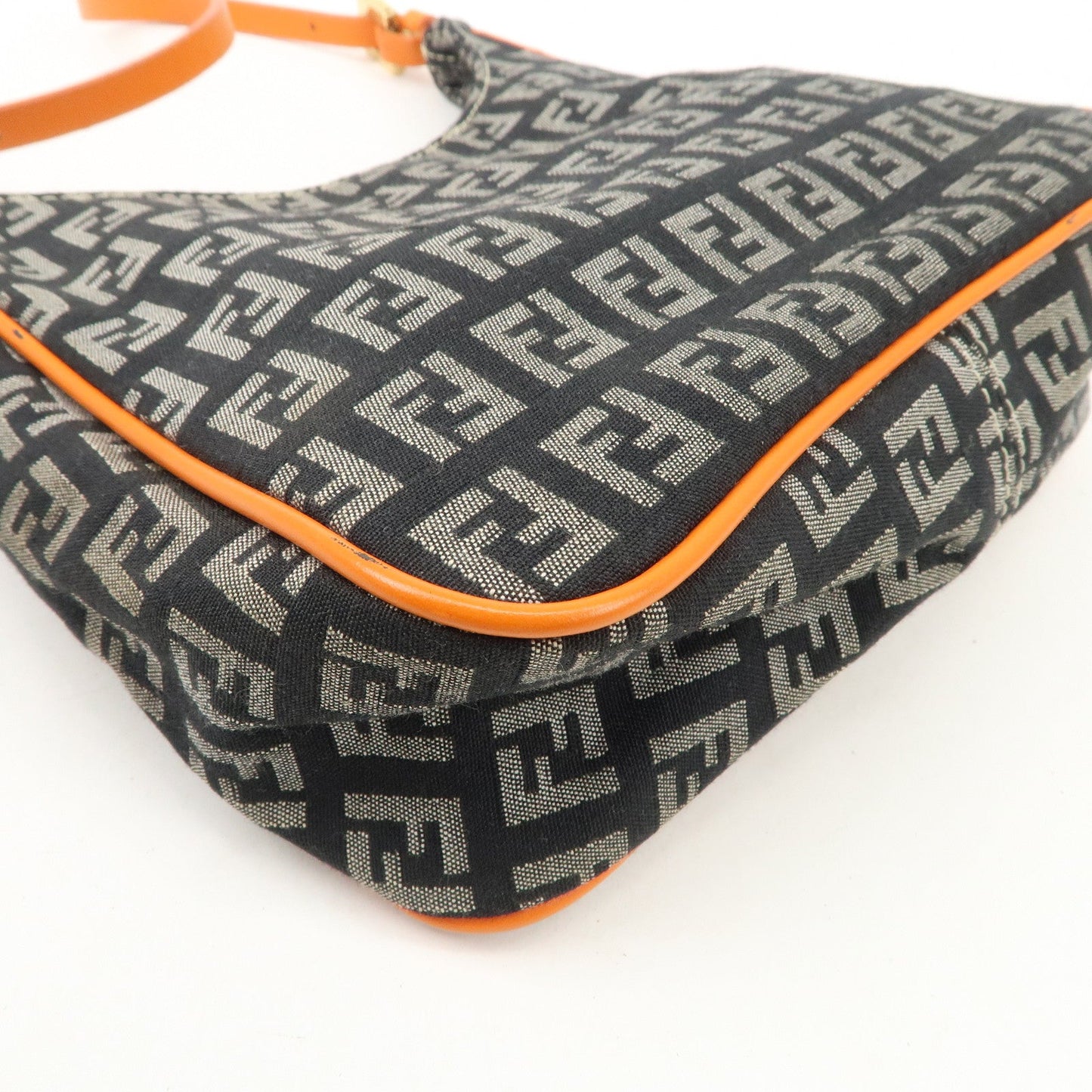 FENDI Zucchino Canvas Leather Shoulder Bag Black White 8BR157  d