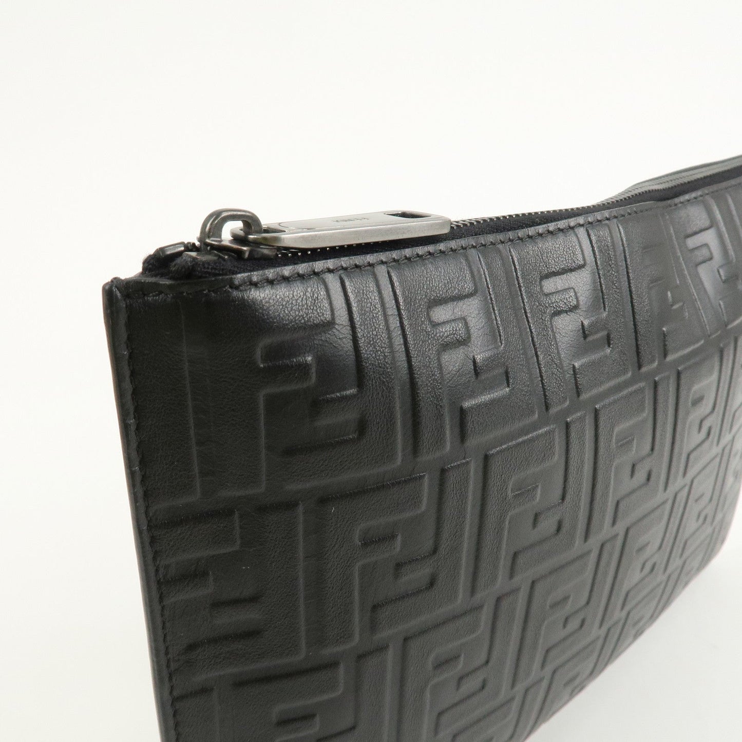 FENDI Zucca Leather Clutch Bag Hand Bag  Black 7N0078  d