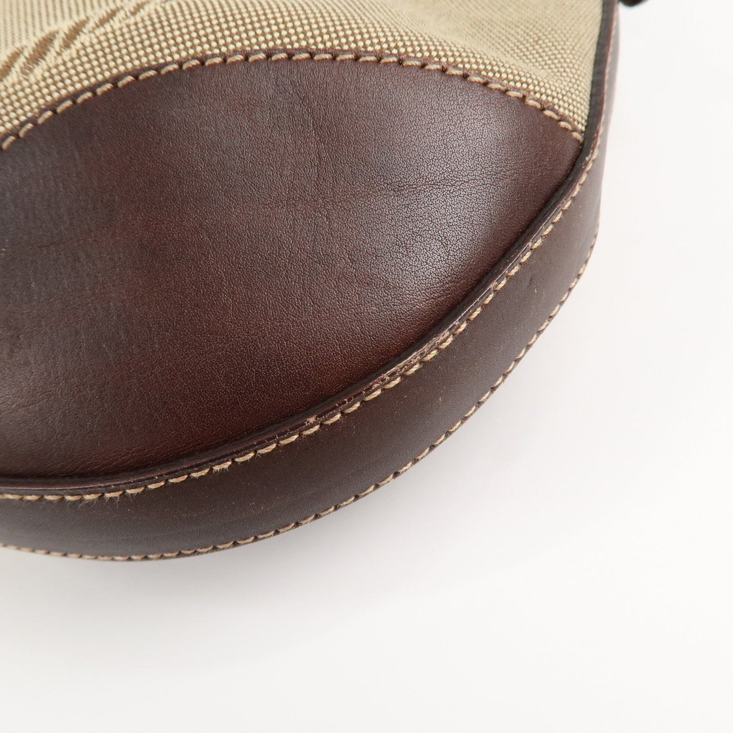 PRADA Logo Jacquard Leather Shoulder Bag Beige Brown  d