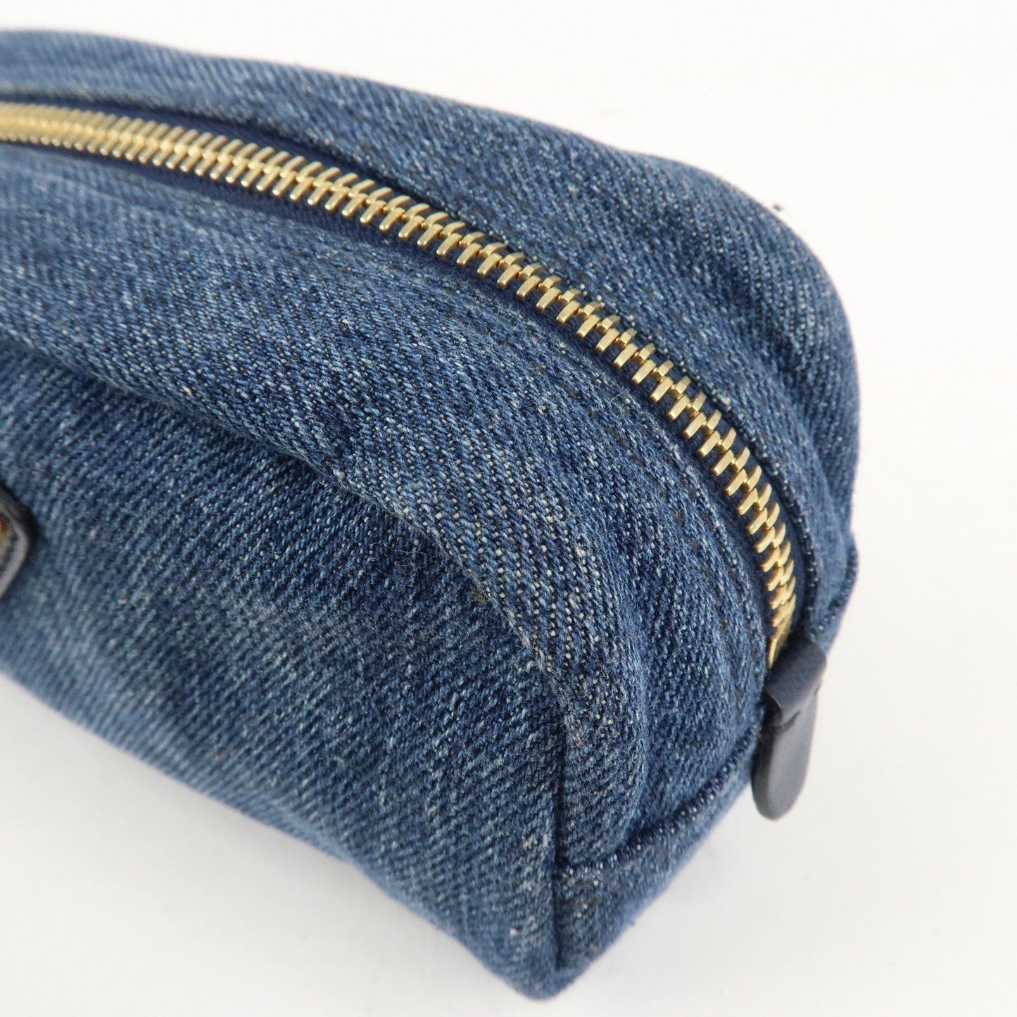 PRADA Triangle Logo Denim Pouch Cosmetic Pouch Blue  d