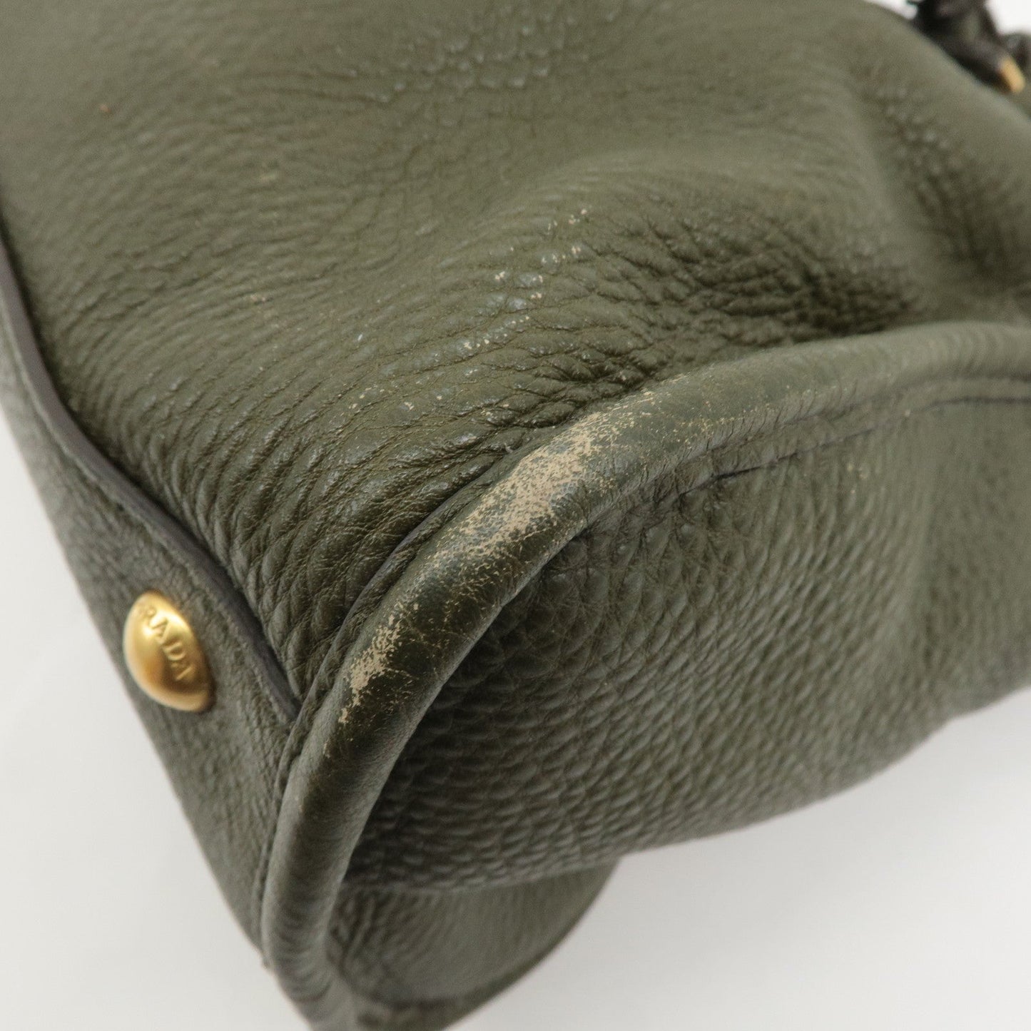 PRADA Leather 2Way Bag Hand Bag Shoulder Bag Khaki BL0805  d