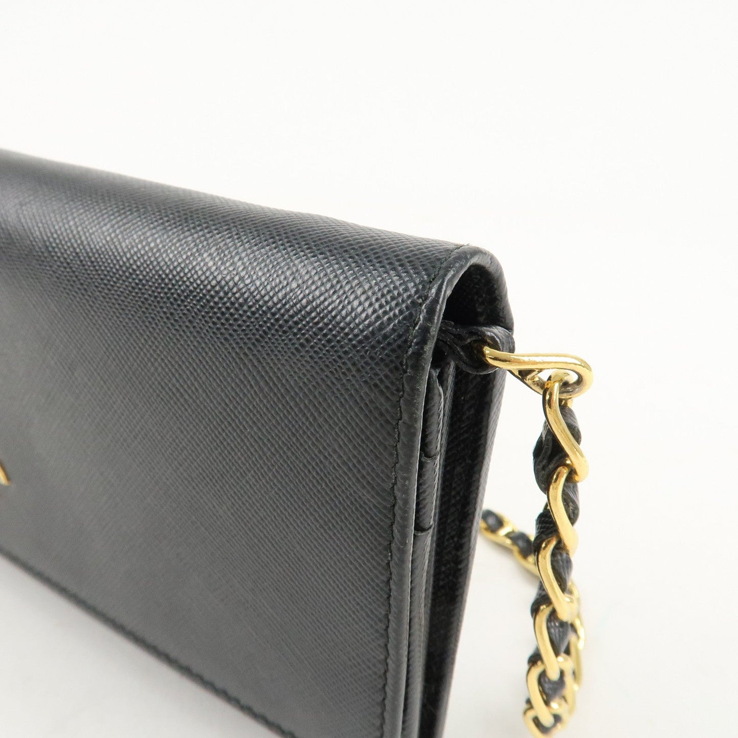 PRADA Saffiano Leather Chain Wallet Purse Black 1MT290  d
