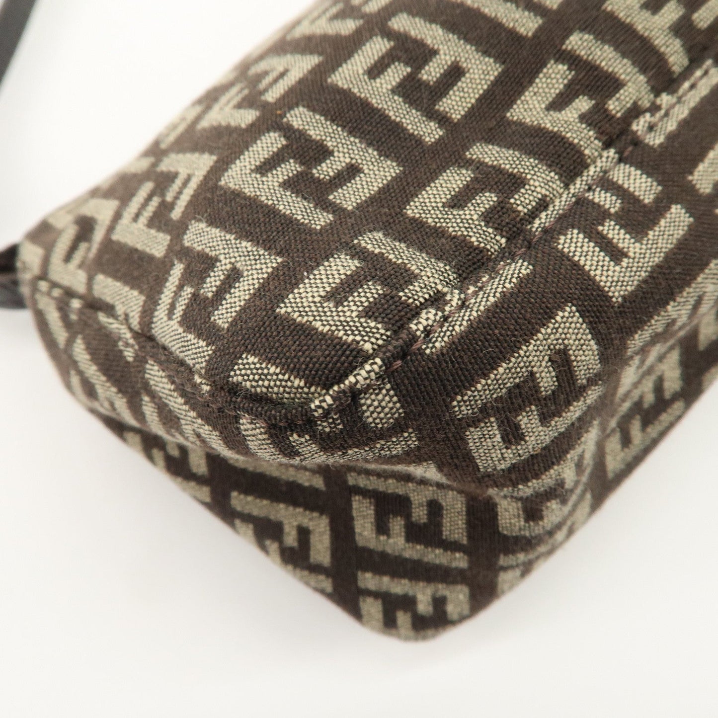 FENDI Zucchino Canvas Leather Shoulder Bag Dark Brown 8BR249  d
