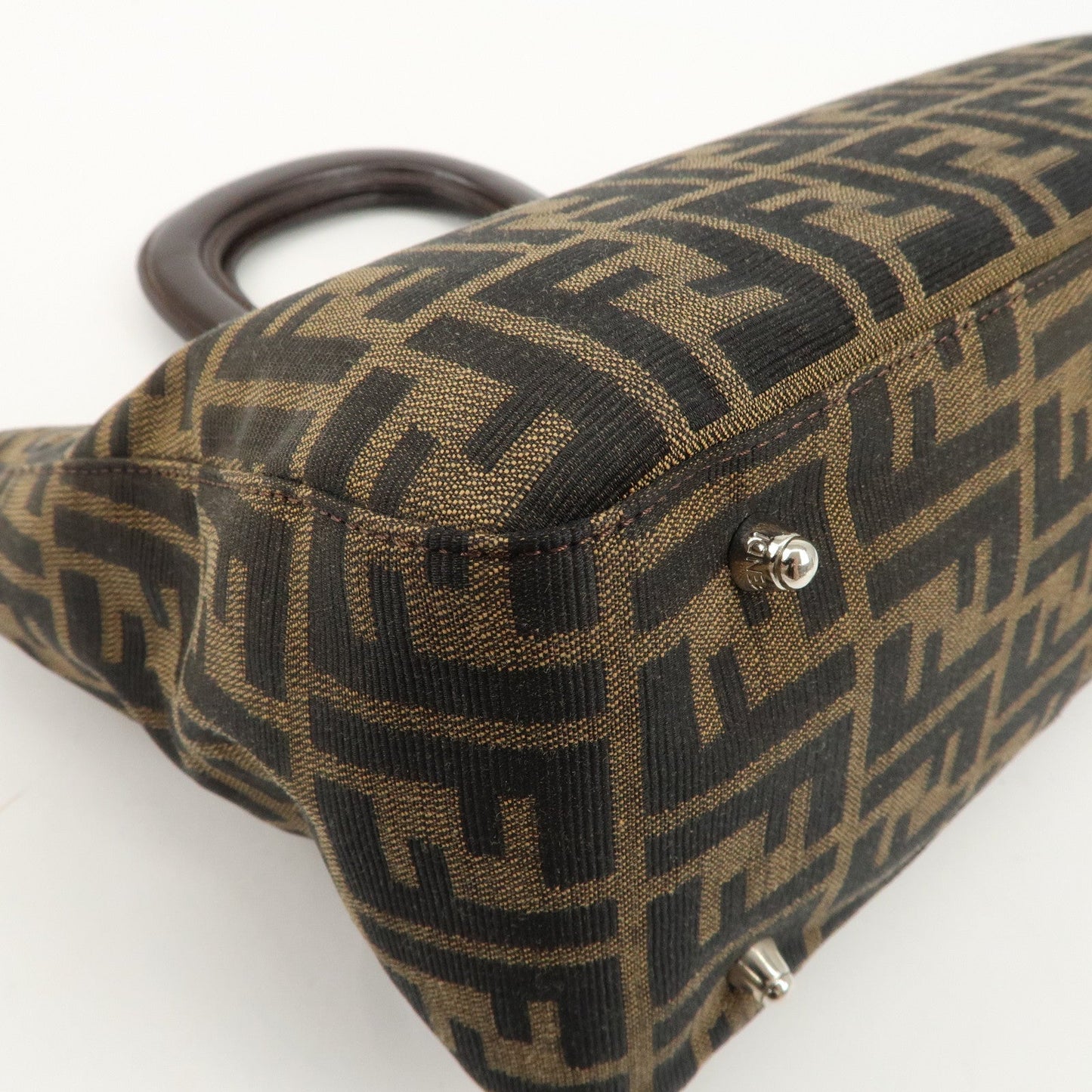 FENDI Zucca Canvas Leather Tote Bag Black Brown 26693  d