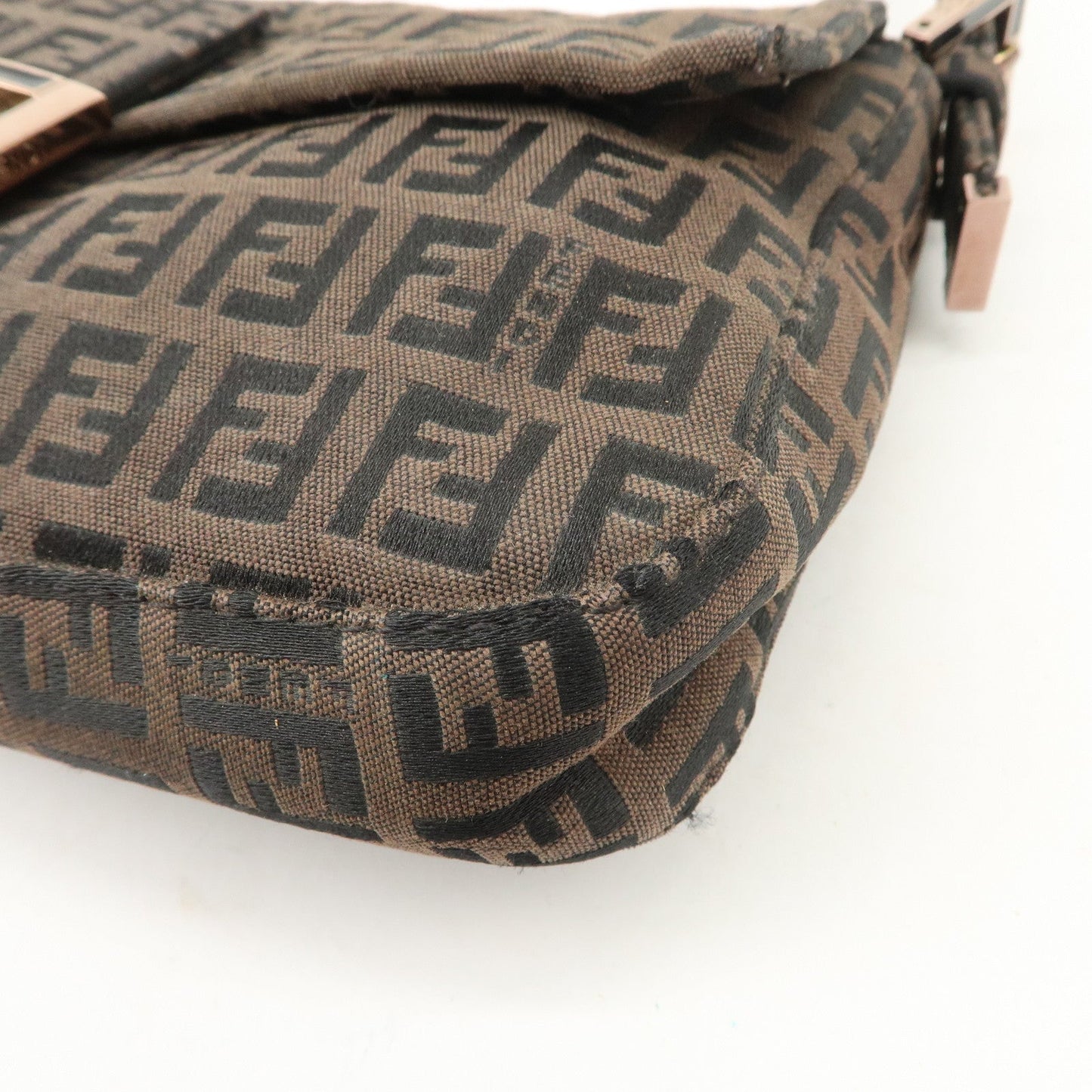 FENDI Mamma Baguette Canvas Shoulder Bag Brown Black 26424  d