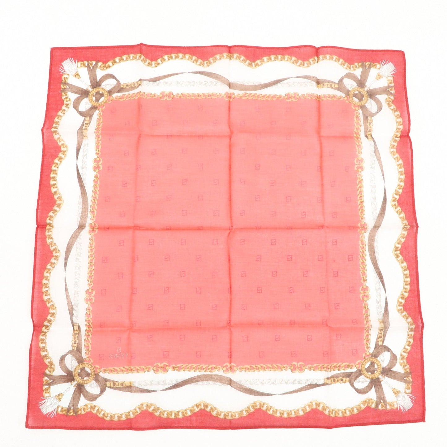 FENDI Set of 5 Cotton 100% Handkerchief White Navy Red Black  d