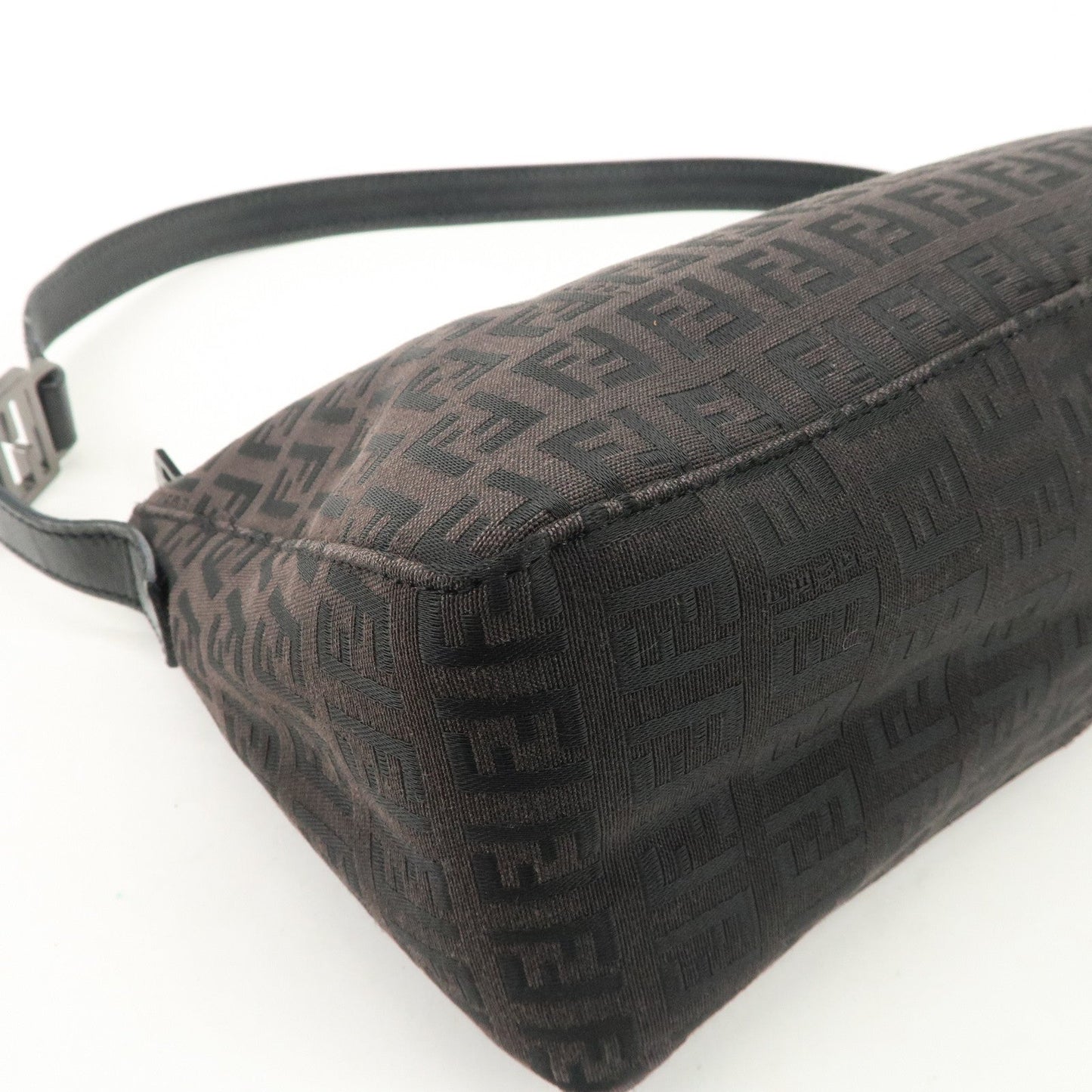 FENDI Zucchino Canvas Leather Shoulder Bag Dark Brown 8BR444  d