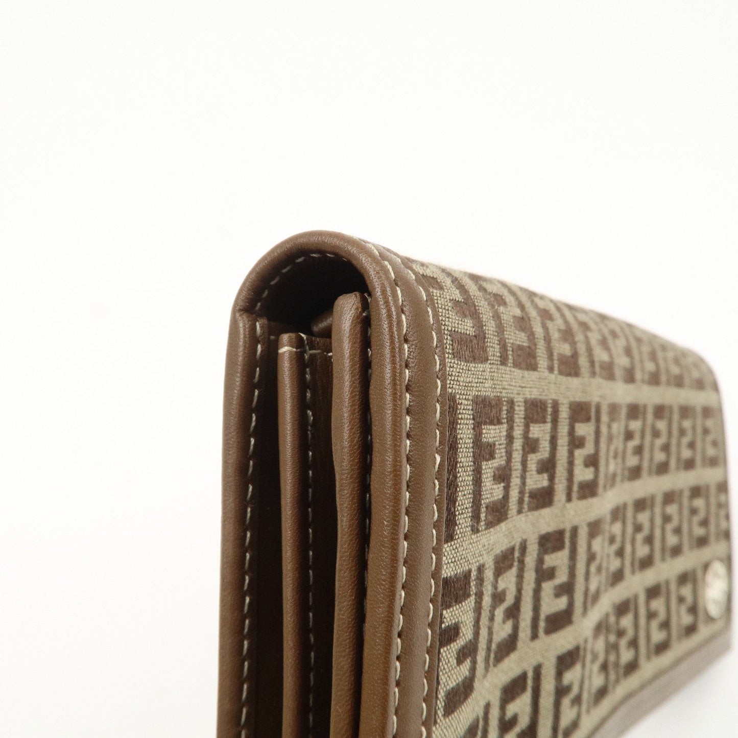 FENDI Zucchino Canvas Leather Long Wallet Brown 8M0000  d