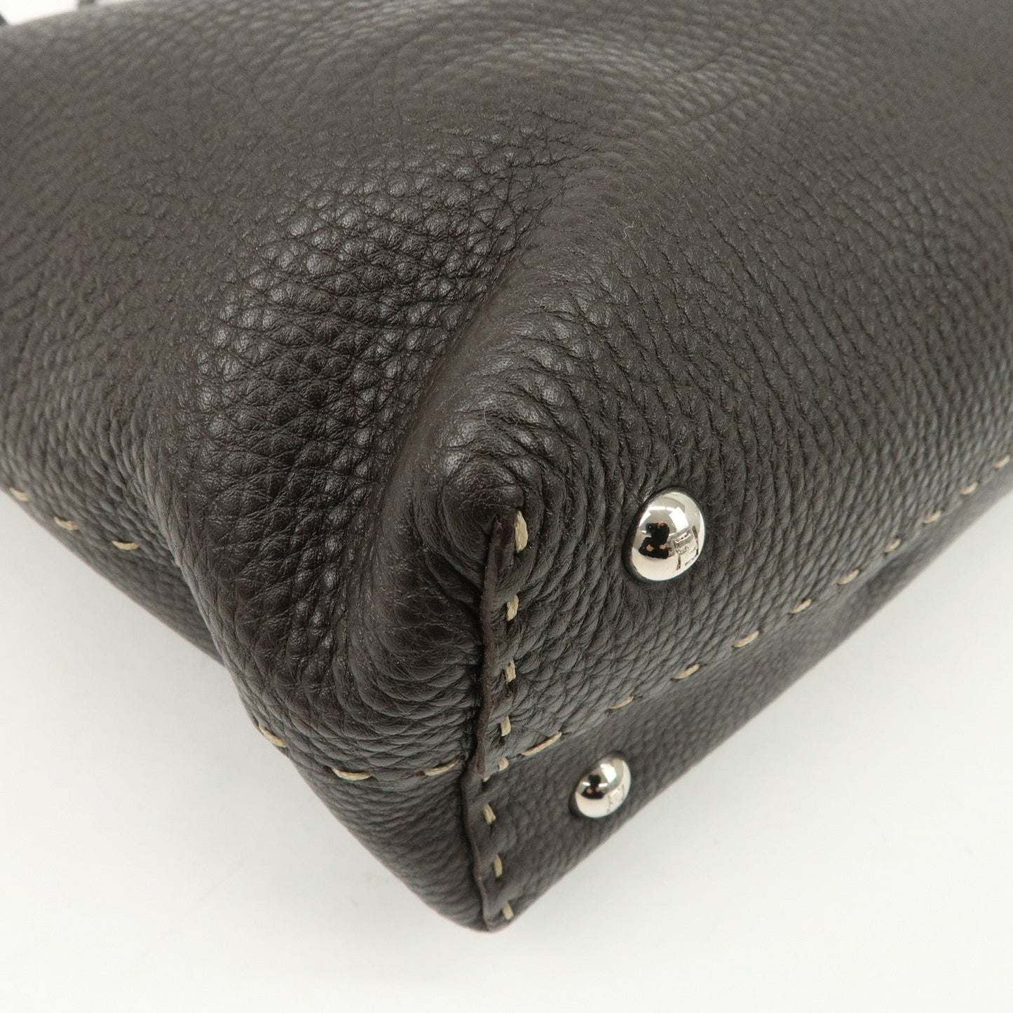 FENDI Selleria Leather Tote Bag Shoulder Bag Dark Brown 8BH101  d