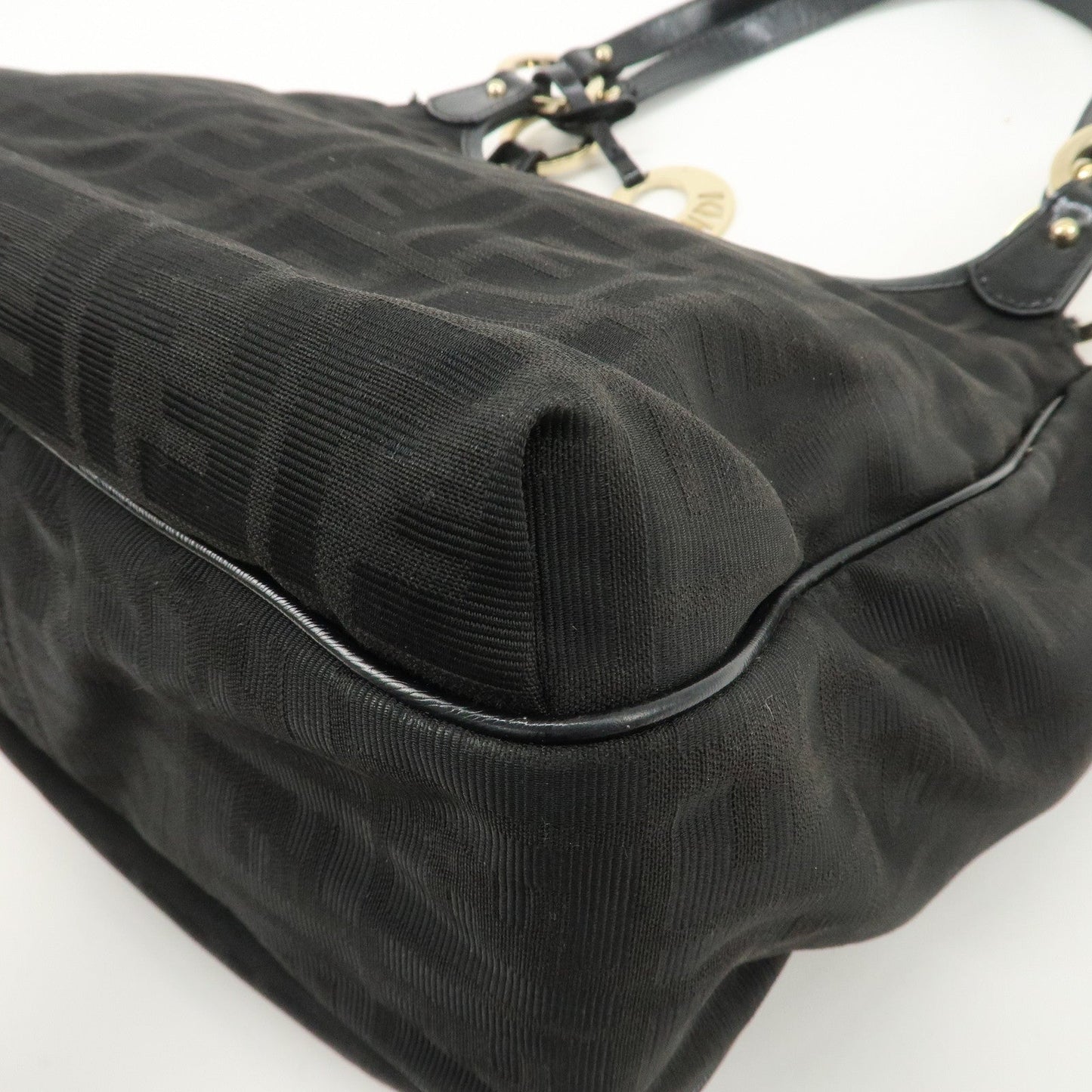 FENDI Zucca Canvas Leather Tote Bag Hand Bag Black 8BH156  d