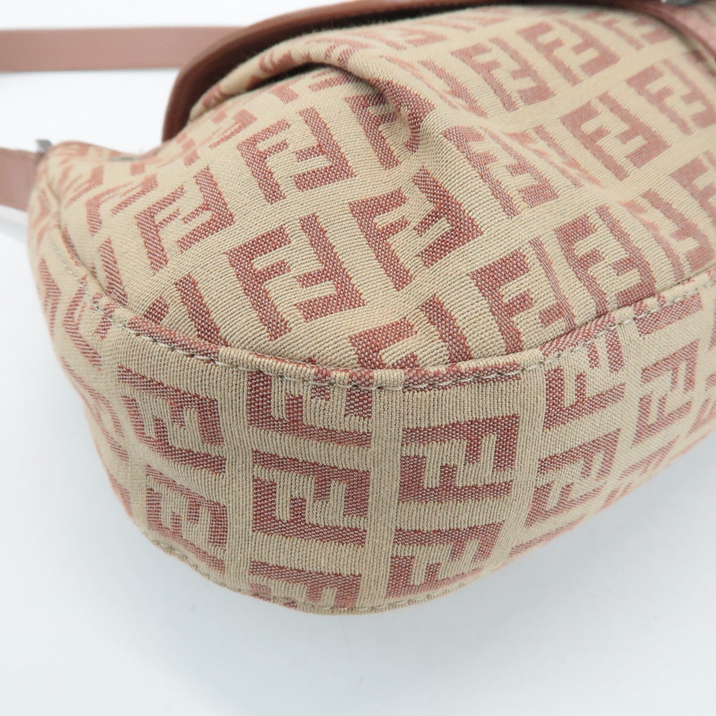 FENDI Zucchino Canvas Leather Shoulder Bag Beige Pink 8BR282  d
