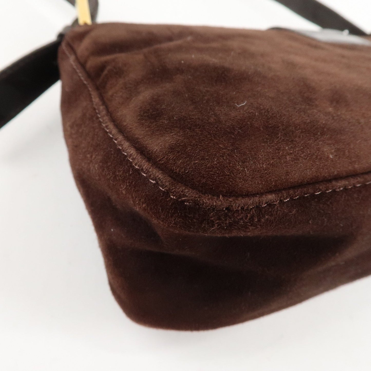 FENDI Suede Leather Shoulder Bag Dark Brown 26722  d