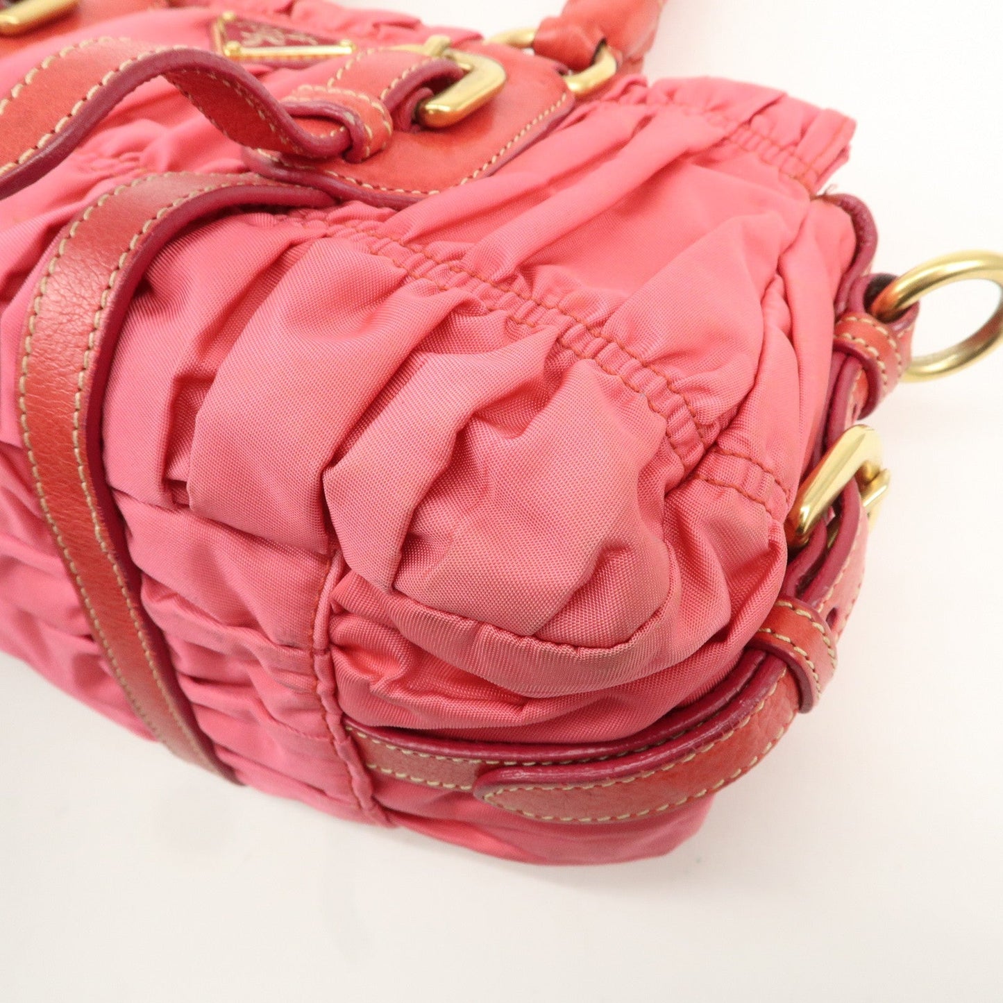 PRADA Nylon Leather 2Way Bag Shoulder Bag Hand Bag Gathered BN1388  d