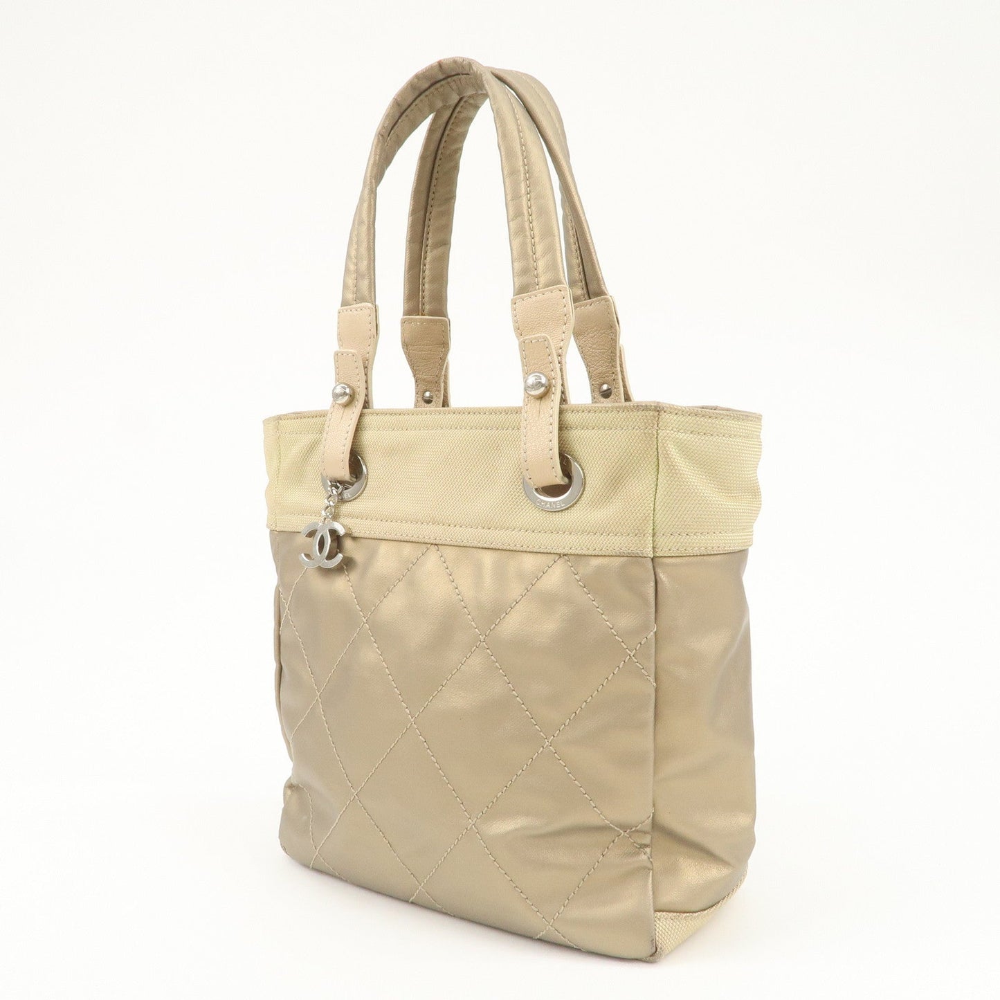 CHANEL Paris Biarritz PVC Canvas Leather Tote Bag PM A34208  d