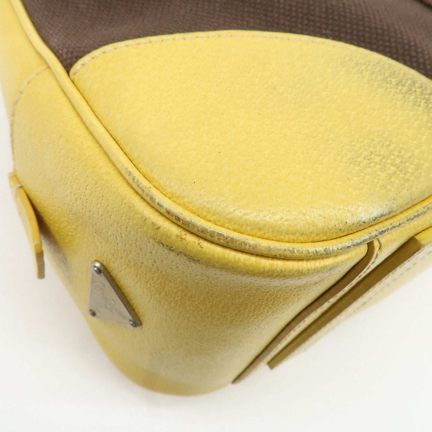 PRADA Canvas Leather Shoulder Bag Hand Bag Brown Yellow  d
