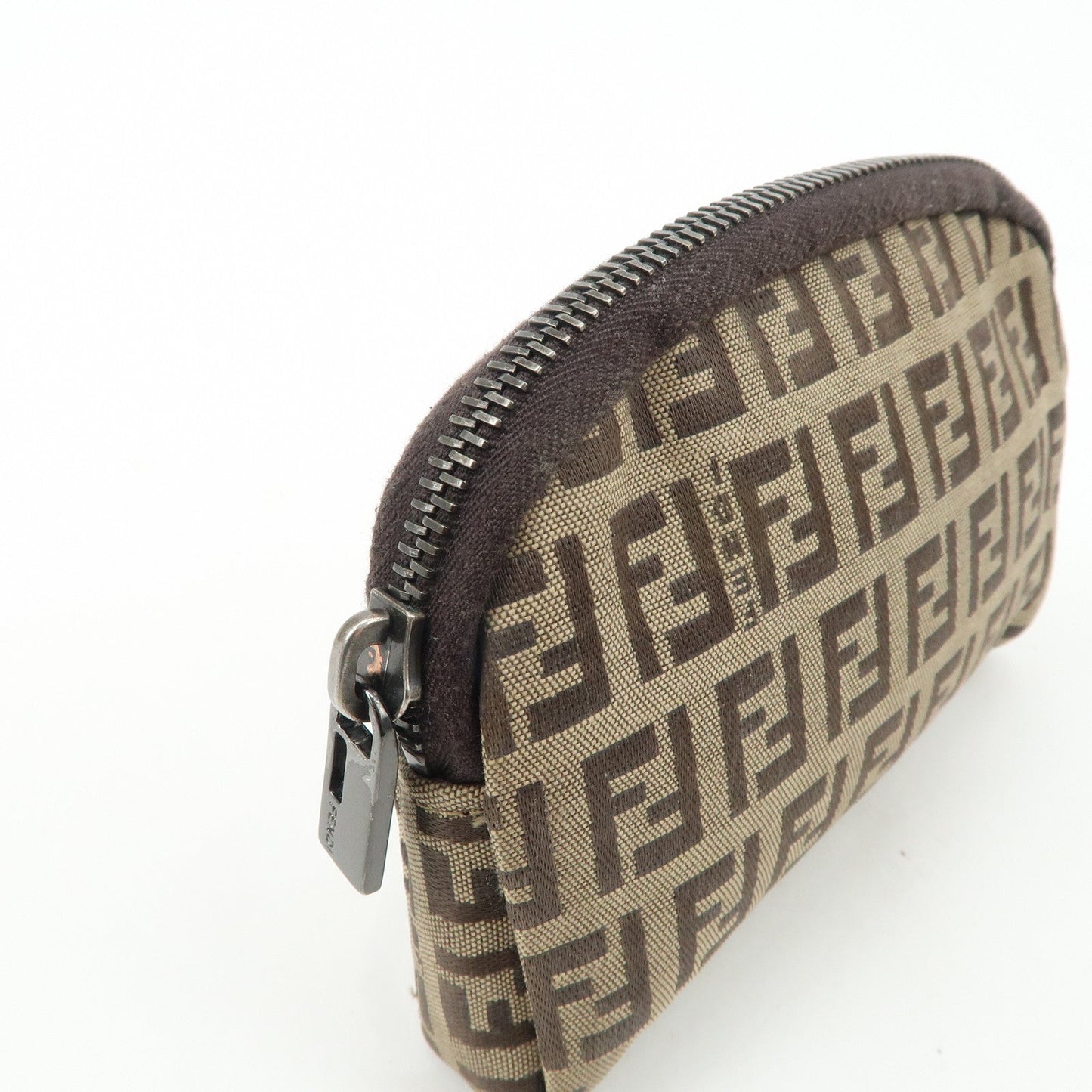 FENDI Zucchino Canvas Mini Pouch Beige Dark Brown 7N0003  d