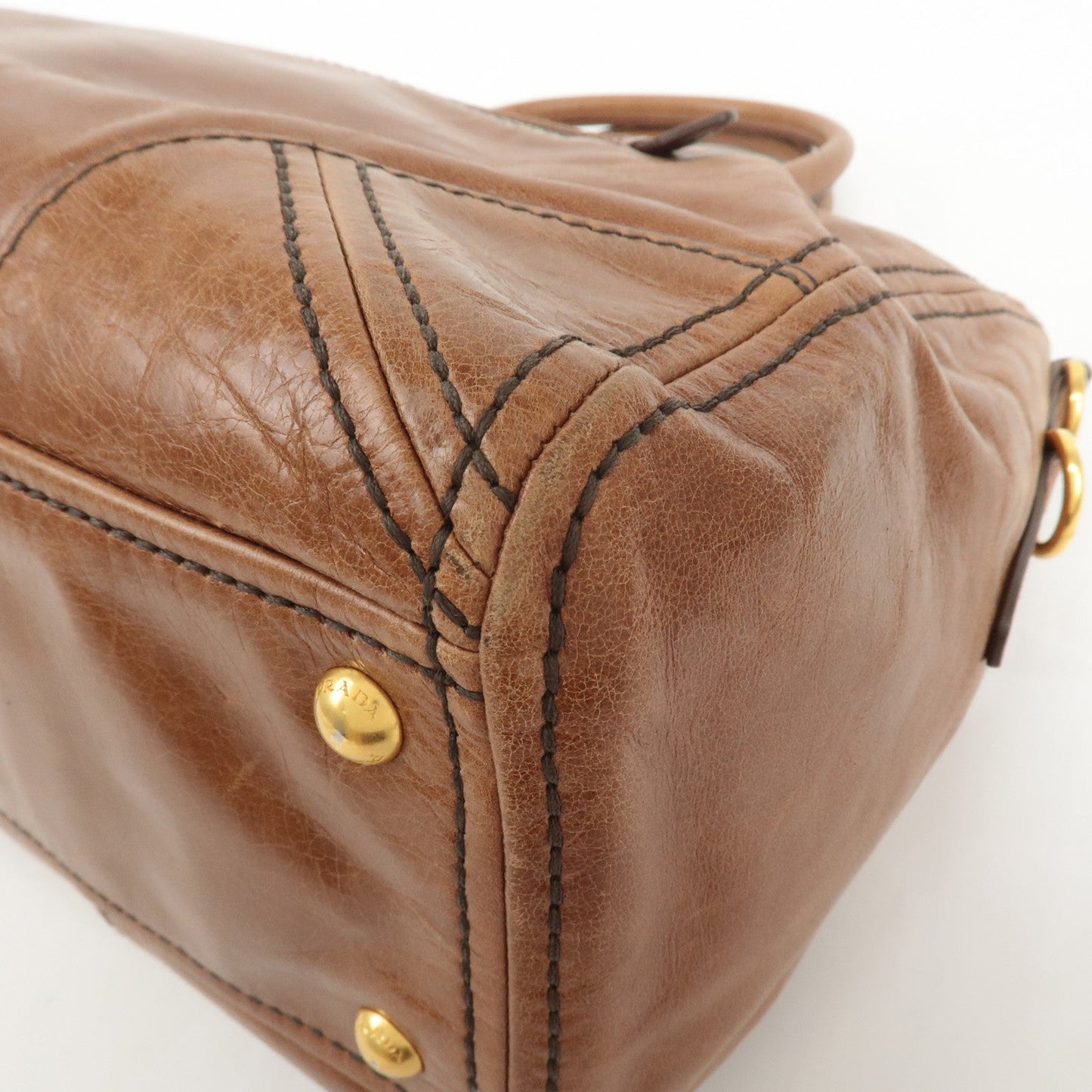 PRADA Logo Leather 2way Hand Bag Shoulder Bag Brown BL0727  d