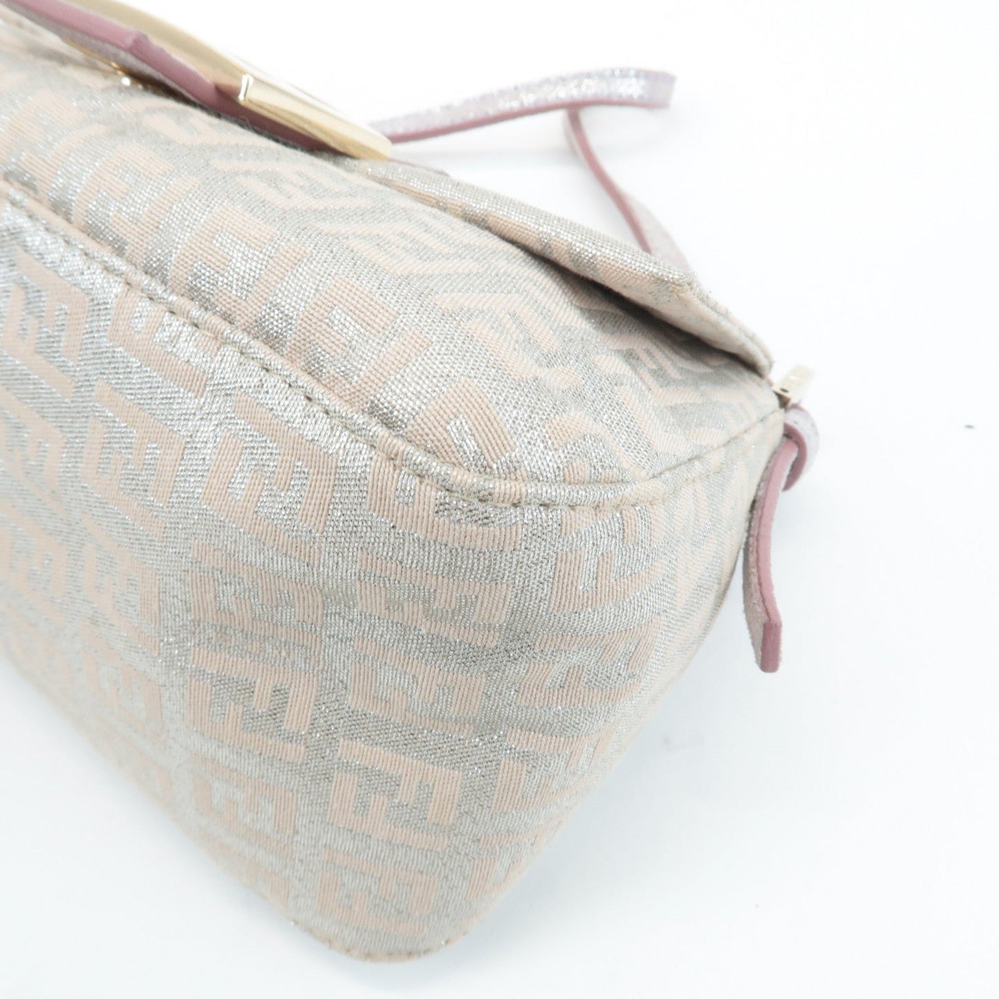 FENDI Mini Mamma Baguette Canvas Leather Shoulder Bag Beige 8BR180  d