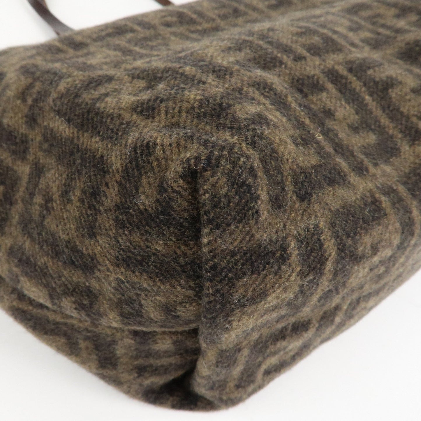 FENDI Zucca Wool Leather Tote Bag Khaki Black Dark Brown  d