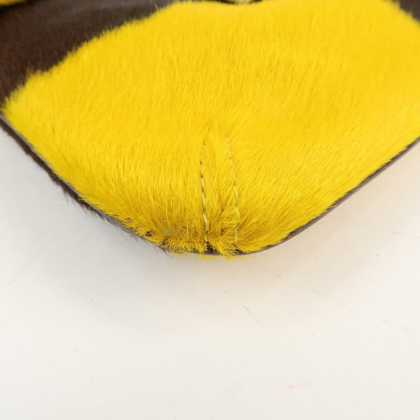 FENDI COW Unborn Calf Leather Shoulder Bag Yellow Brown  d