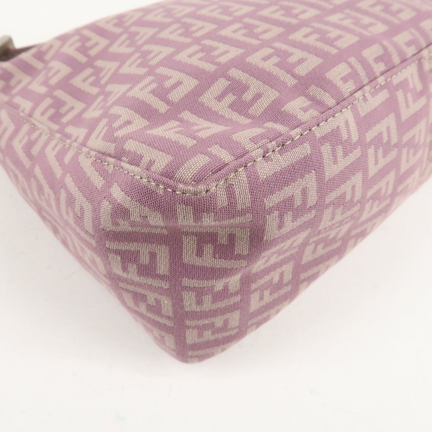 Auth FENDI  Zucchino Canvas Leather Hand Bag Pouch Purple Beige 8N0005  d F/S  d