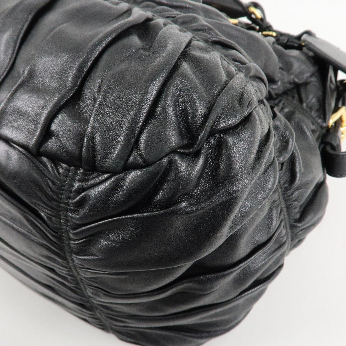PRADA Leather 2way Bag Hand bag Black Gold Hardware  d