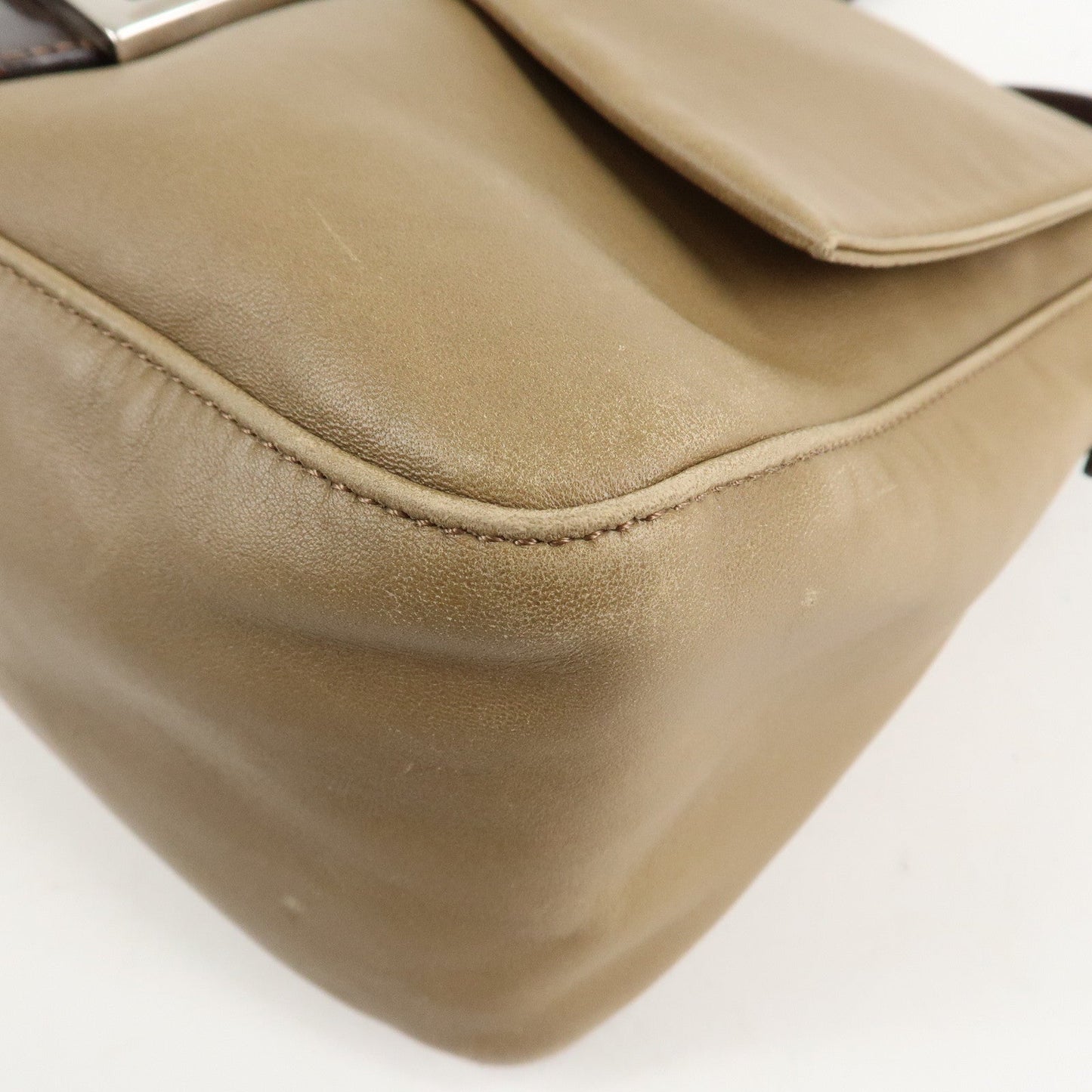 FENDI Mamma Baguette Leather Shoulder Bag Hand Bag Beige  d