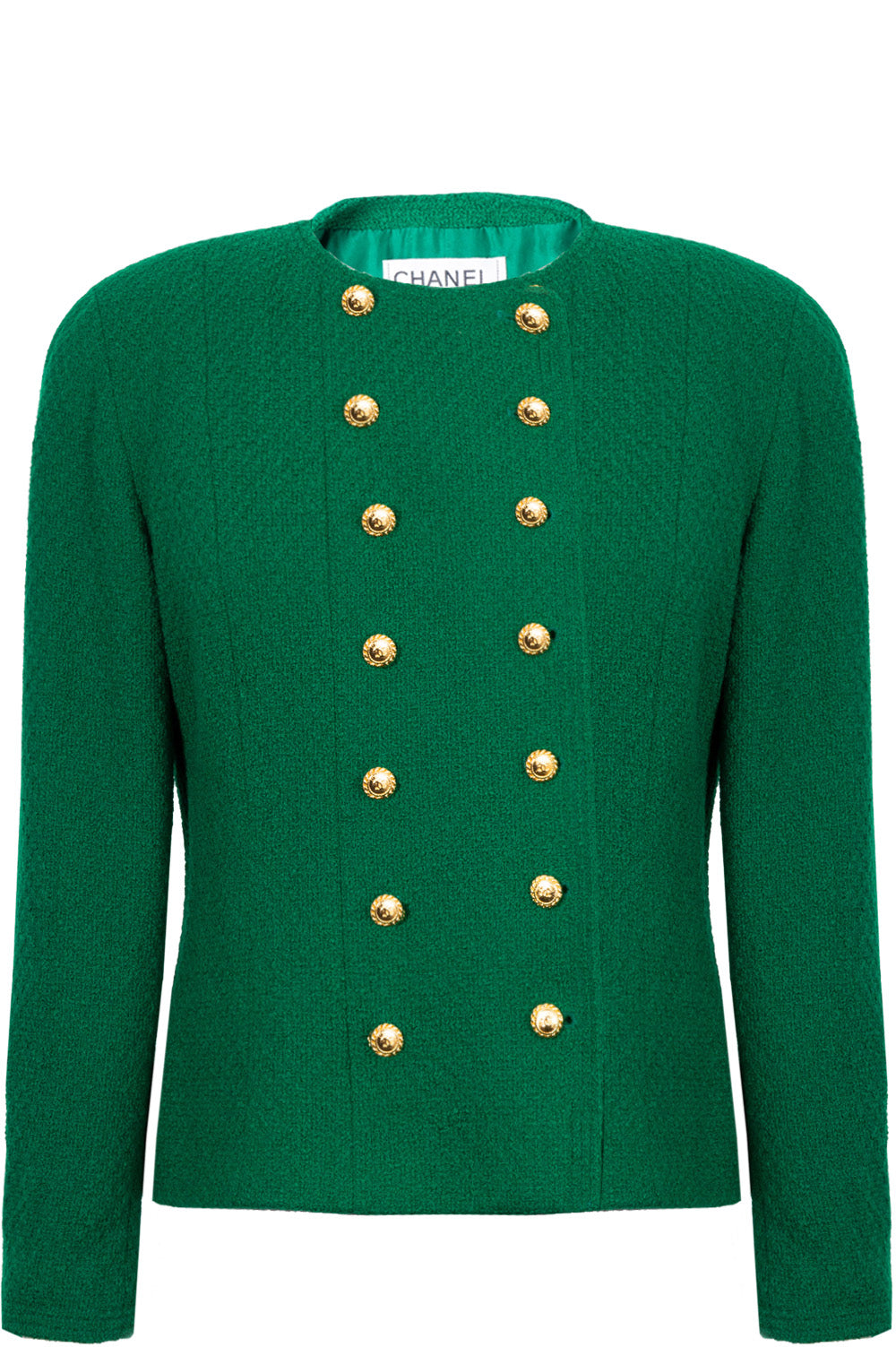 CHANEL   Double Breasted Jacket Tweed Green