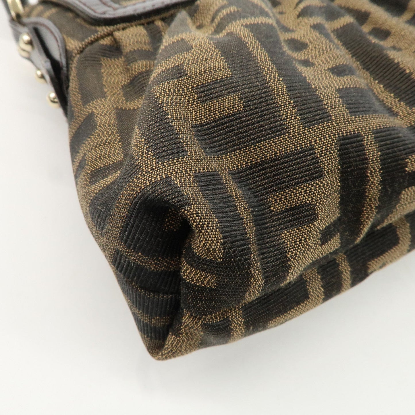 FENDI Zucca Canvas Leather Shoulder Bag Beige Brown 8BR445  d