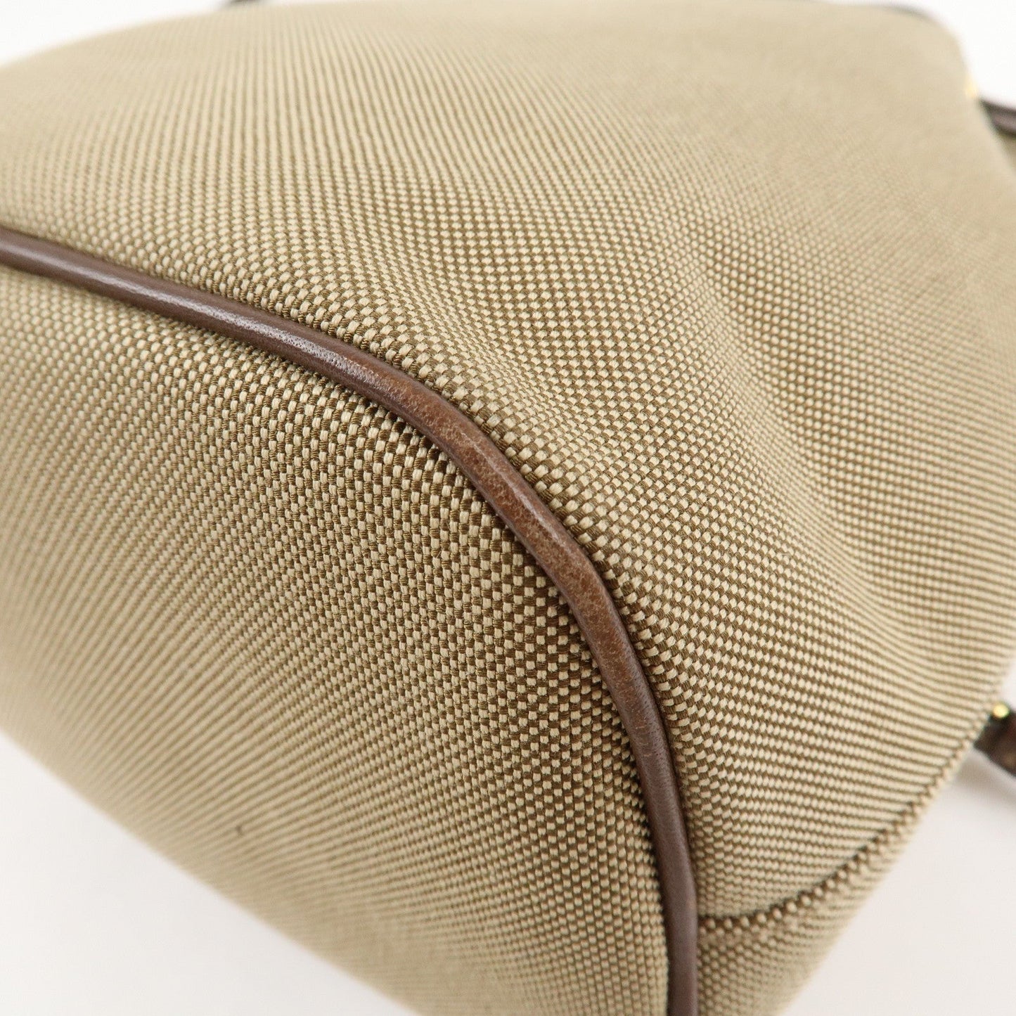 PRADA Logo Jacquard Leather Drawstring Shoulder Bag Beige 1BH038  d