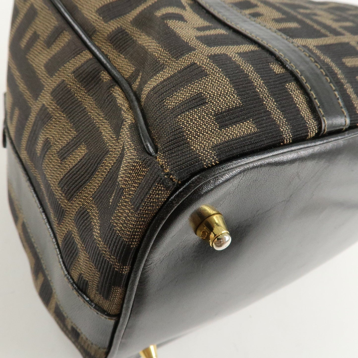 FENDI Zucca Canvas Leather Boston Bag Hand Bag Brown Black  d