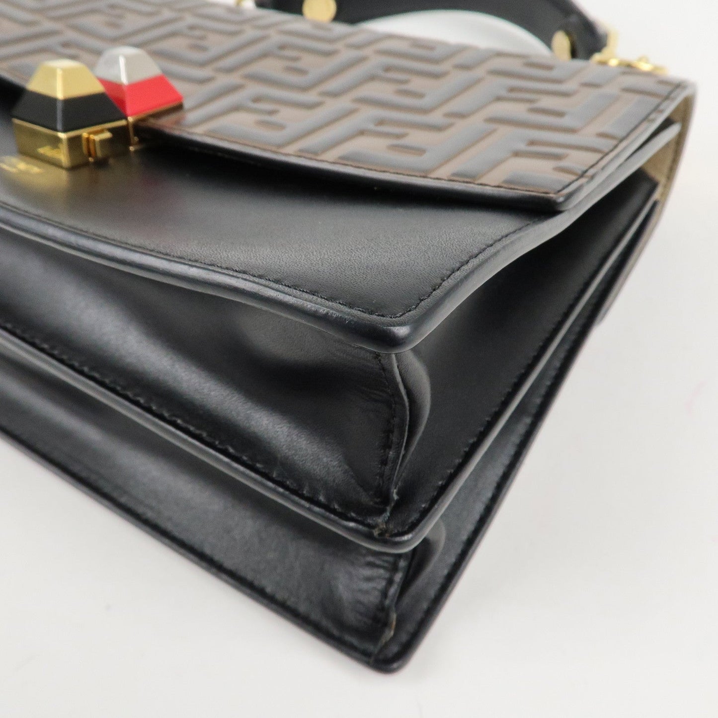 FENDI Zucca KAN I Leather 2Way Bag Hand Bag Brown Black 8BT283  d