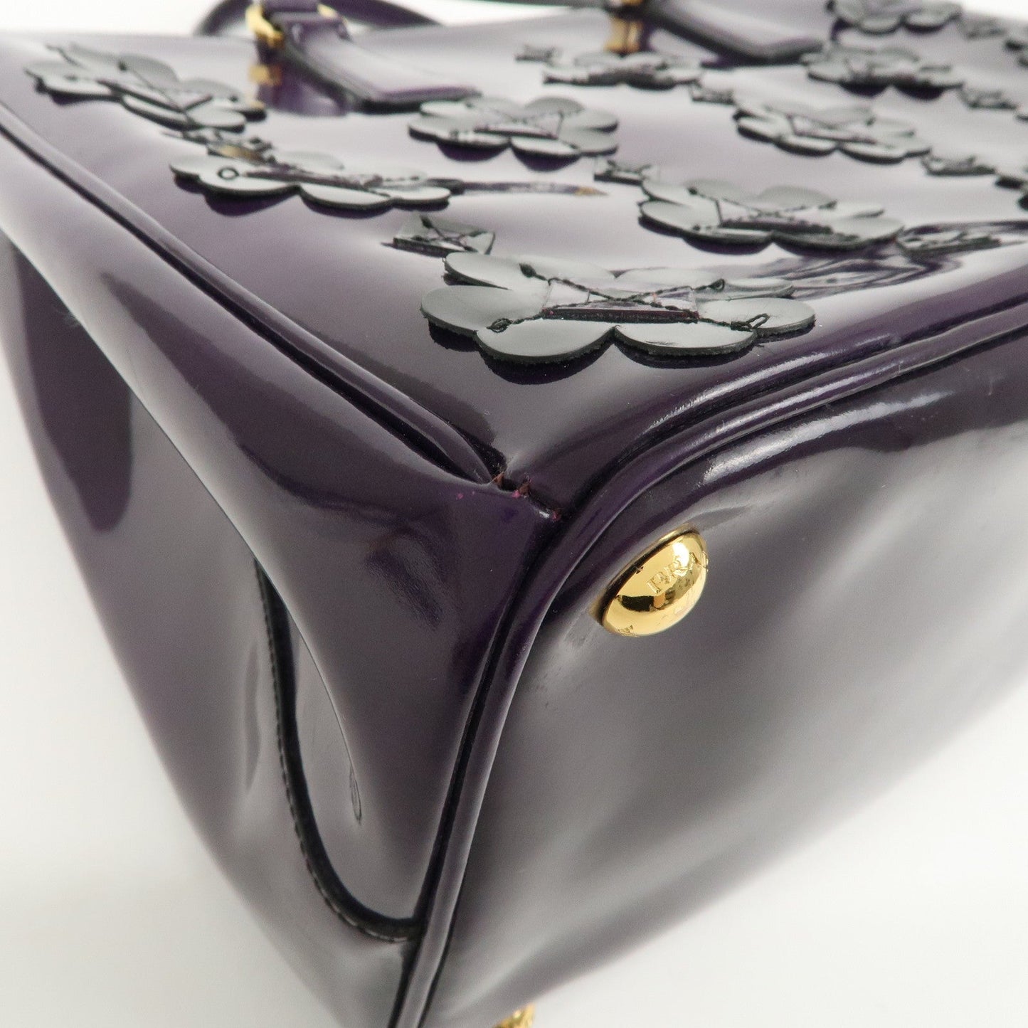 PRADA Patent Leather 2Way Shoulder Bag Flower Motif B2274F  d