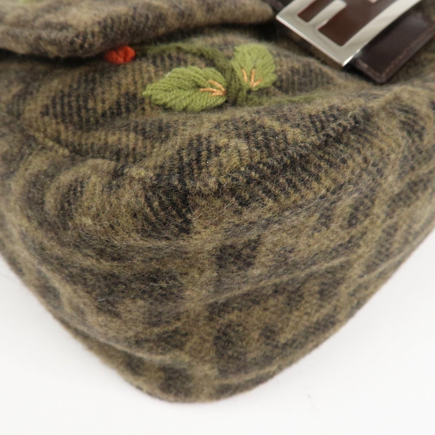 FENDI Mamma Baguette Zucca Wool Leather Shoulder Bag Flower  d