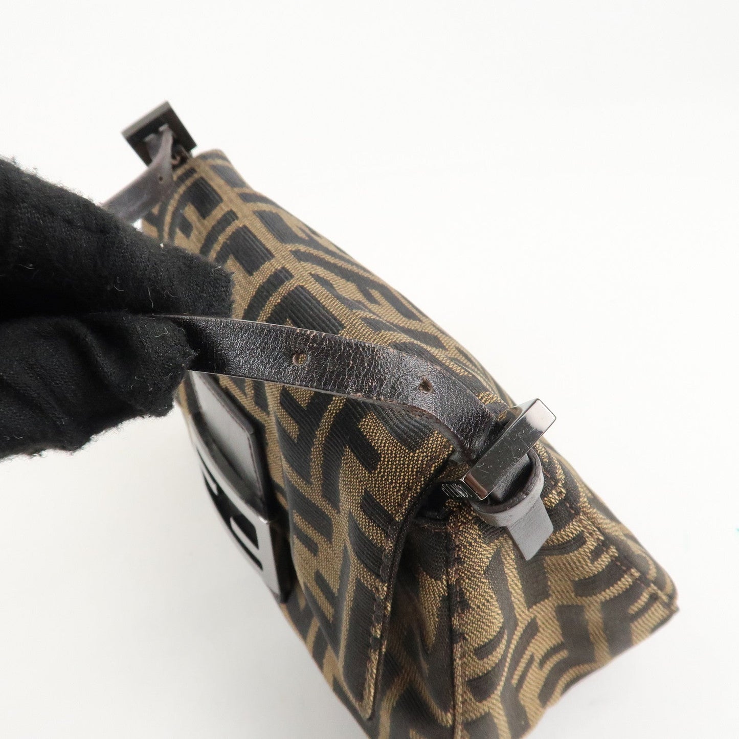 FENDI Mini Mamma Baguette Zucca Shoulder Bag Black Brown 8BR180  d
