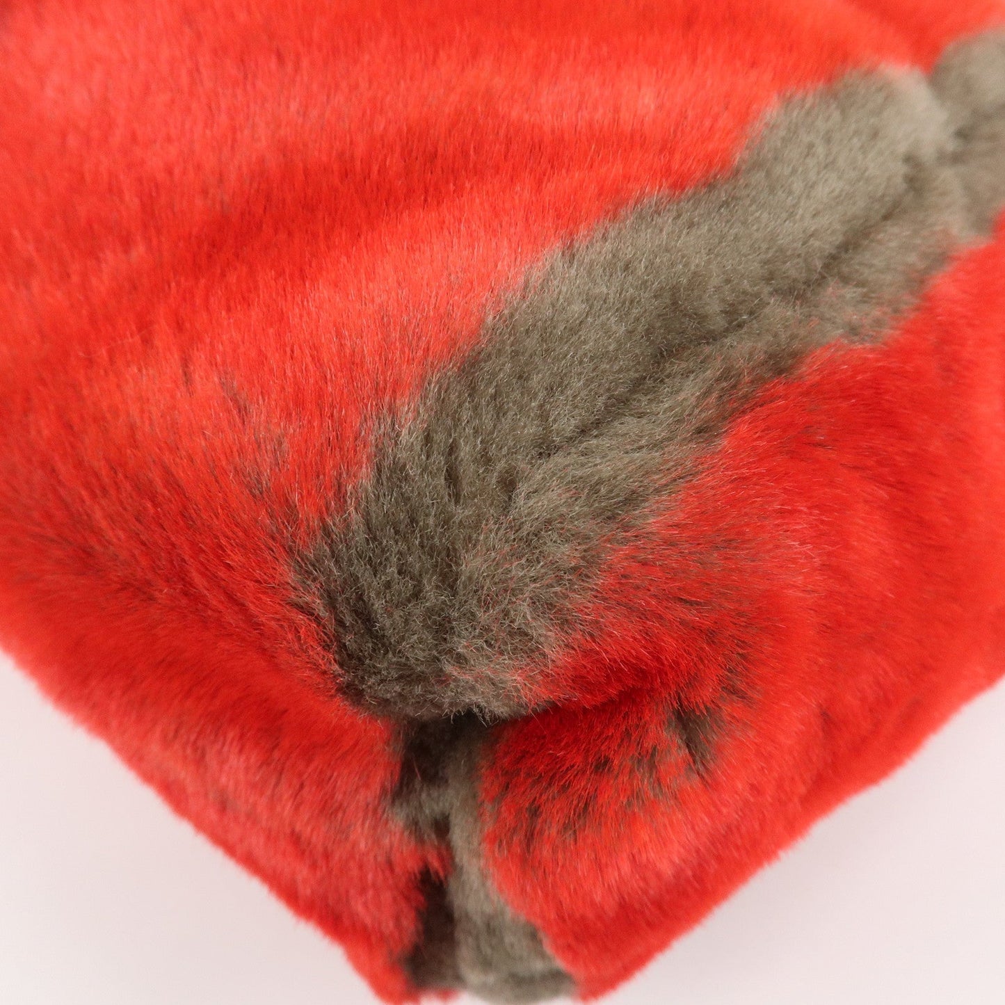 FENDI Leather Fake Fur Shoulder Bag Tote Bag Red  d