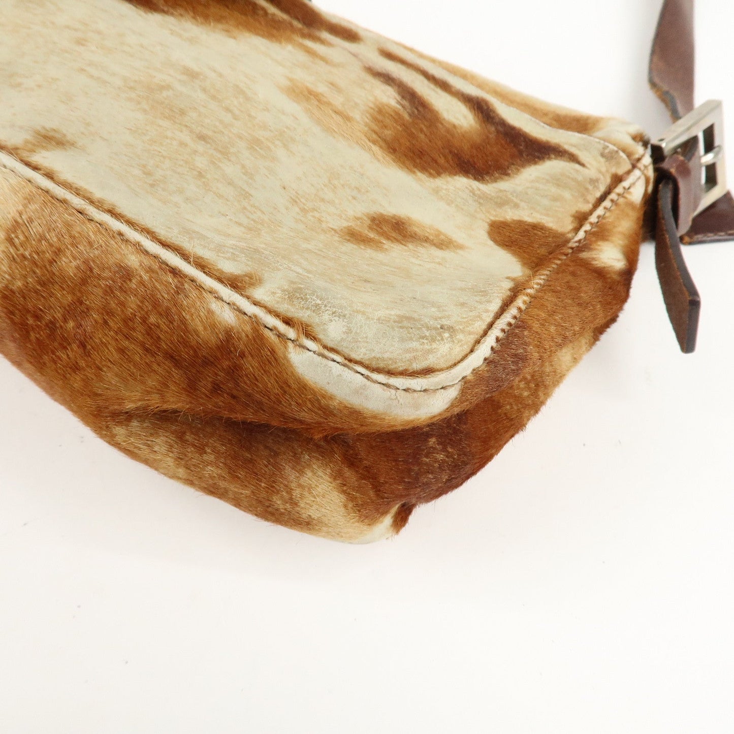 FENDI Unborn Calf Leather Shoulder Bag Brown Beige 26566  d
