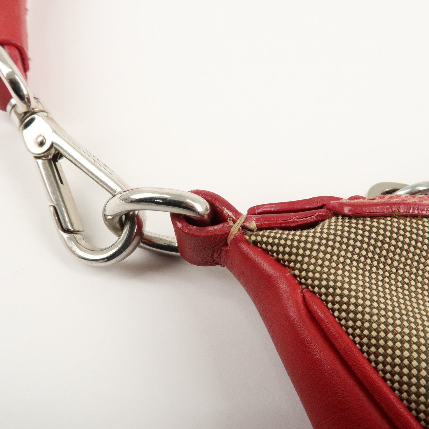 PRADA Logo Jacquard Leather Shoulder Bag Beige Red  d